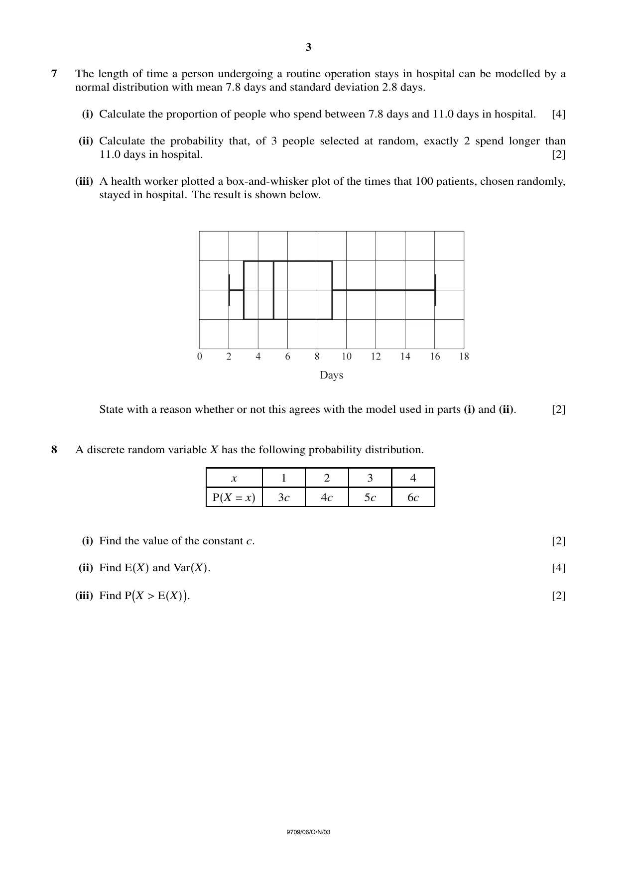 Cambridge A Level Mathematics 9709 2003 Oct/Nov Paper 6 · Variant 1 question paper, page 3 of 4
