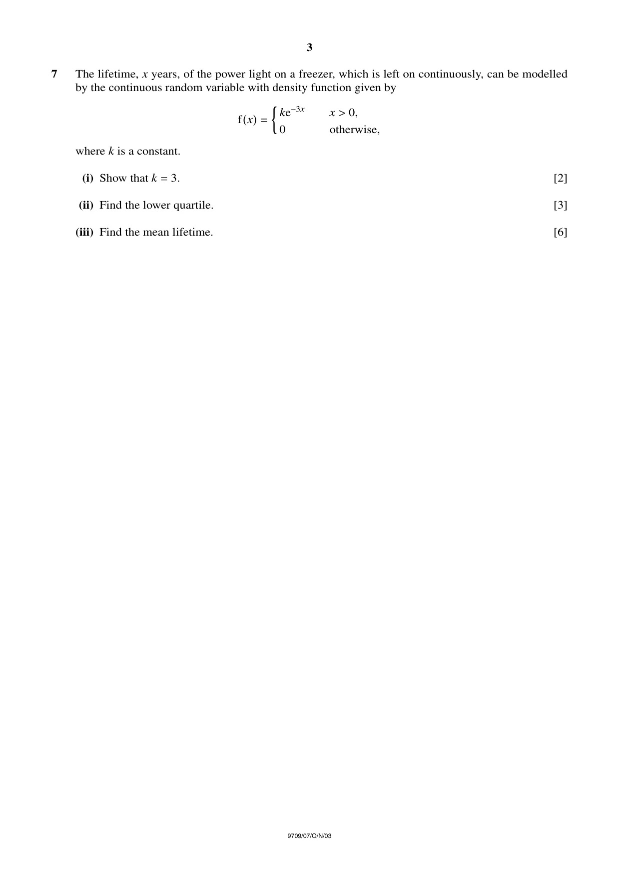 Cambridge A Level Mathematics 9709 2003 Oct/Nov Paper 7 · Variant 1 question paper, page 3 of 4