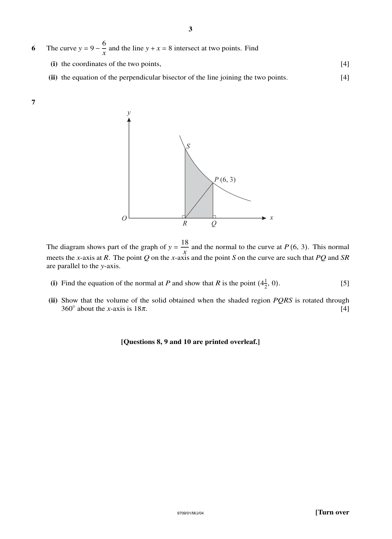 Cambridge A Level Mathematics 9709 2004 May/June Paper 1 · Variant 1 question paper, page 3 of 4