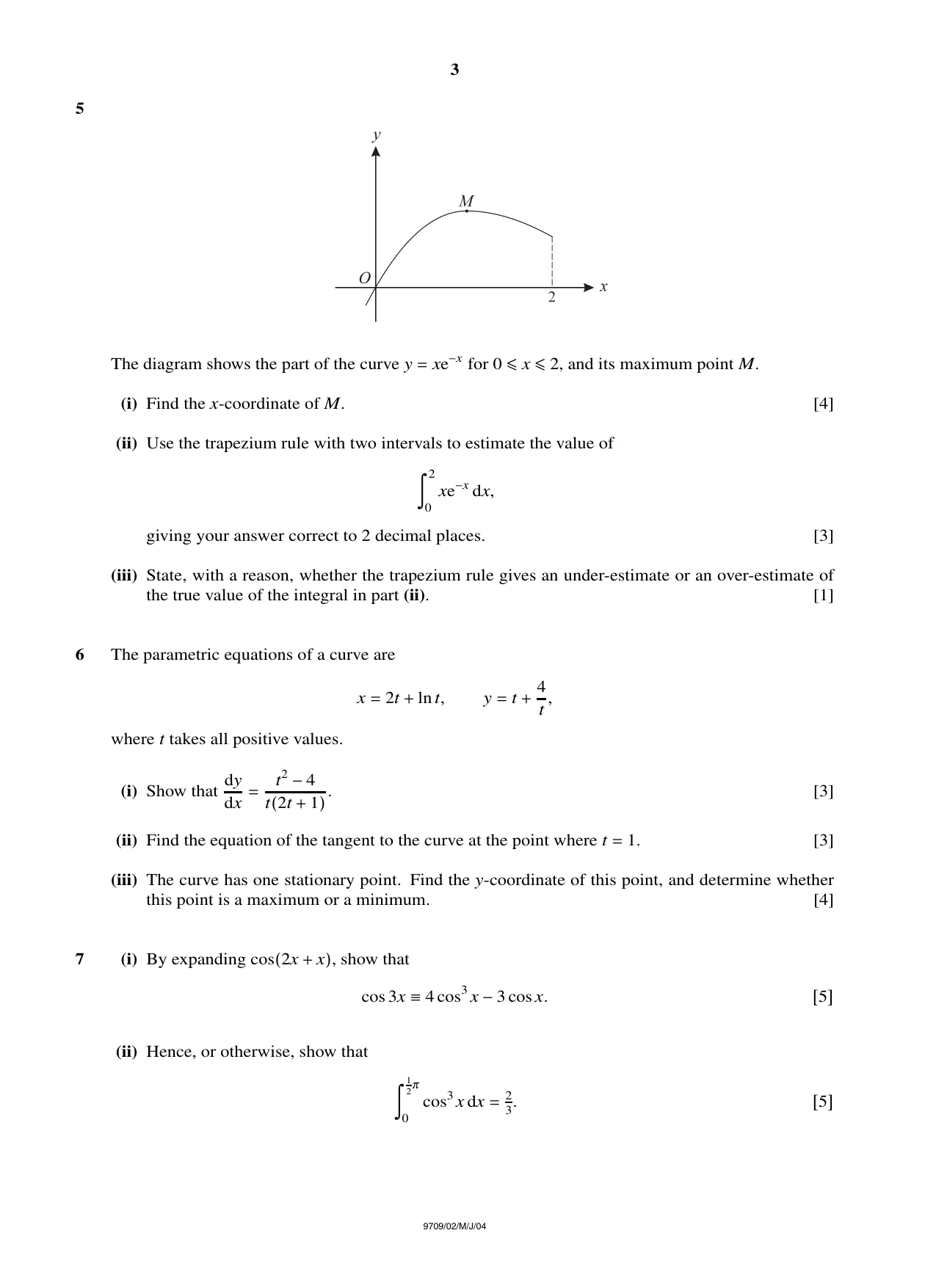 Cambridge A Level Mathematics 9709 2004 May/June Paper 2 · Variant 1 question paper, page 3 of 4