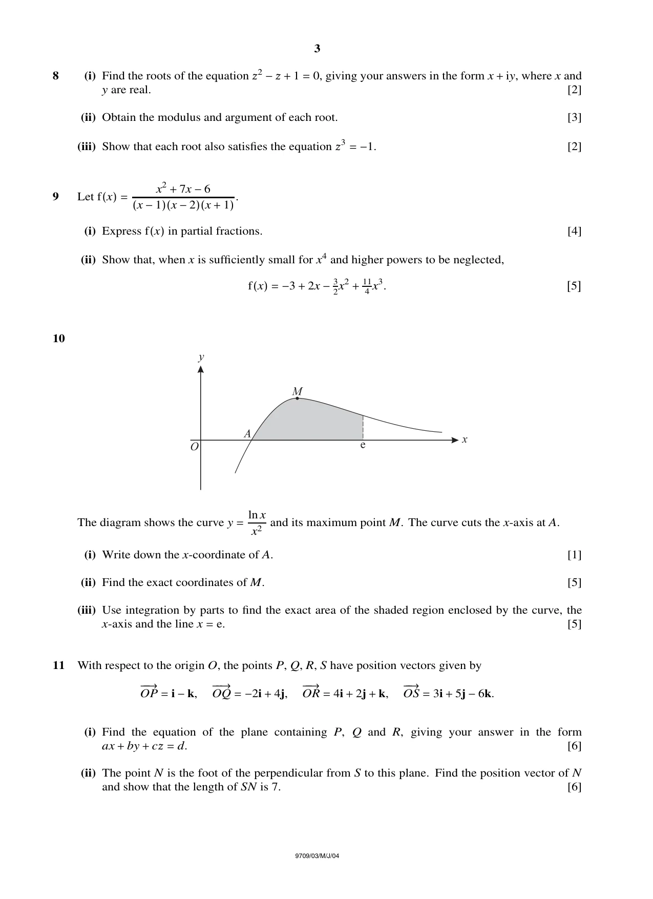 Cambridge A Level Mathematics 9709 2004 May/June Paper 3 · Variant 1 question paper, page 3 of 4