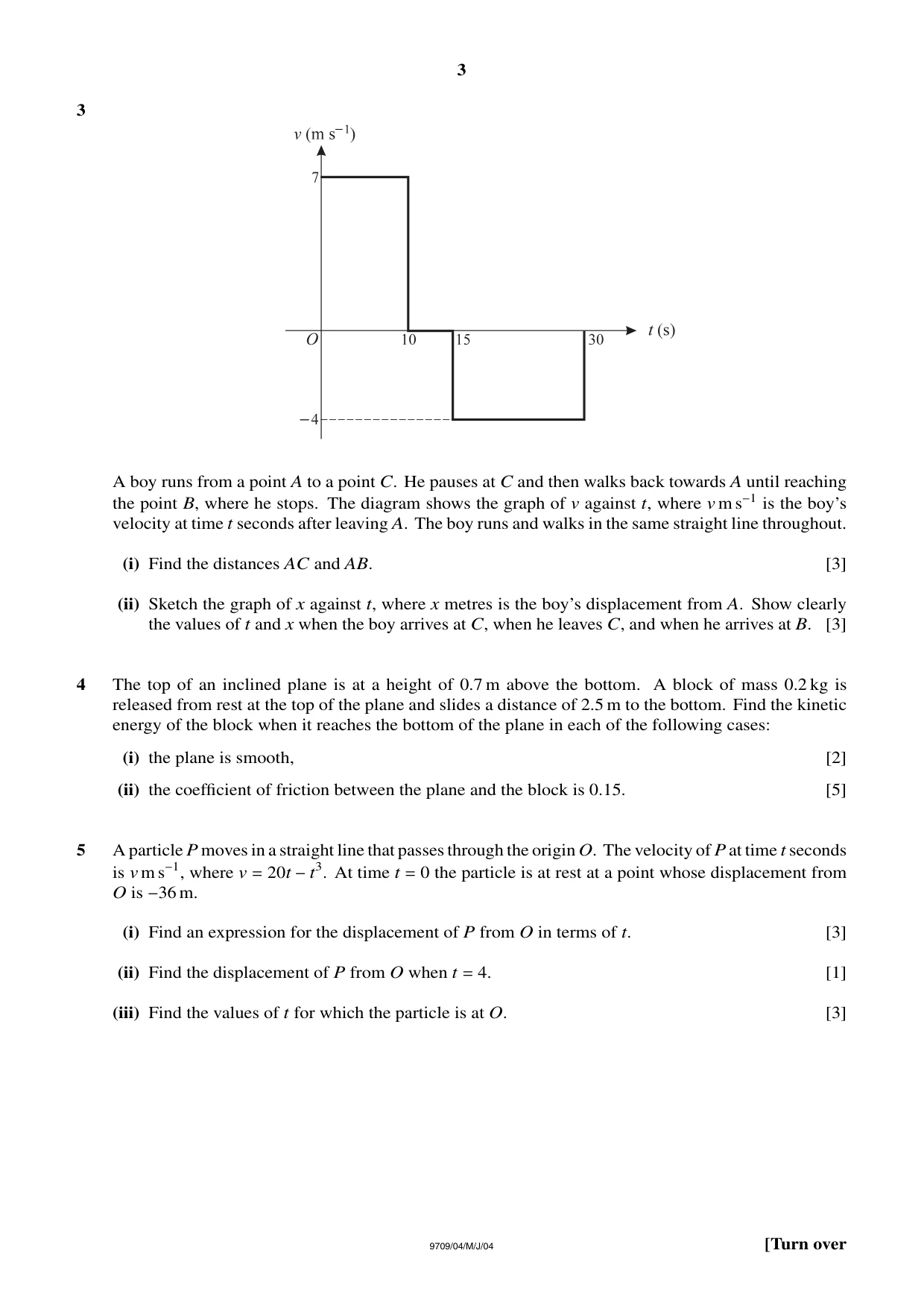 Cambridge A Level Mathematics 9709 2004 May/June Paper 4 · Variant 1 question paper, page 3 of 4
