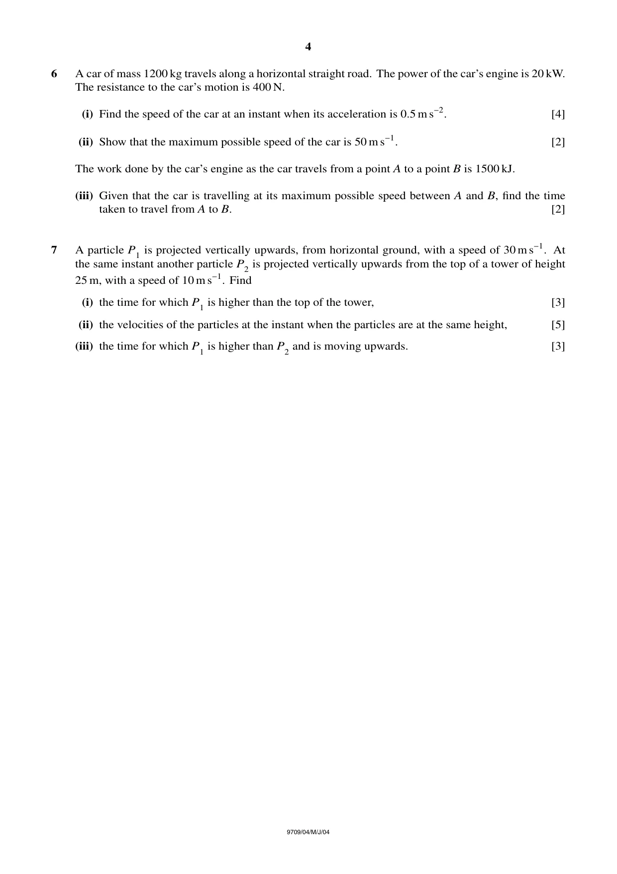 Cambridge A Level Mathematics 9709 2004 May/June Paper 4 · Variant 1 question paper, page 4 of 4