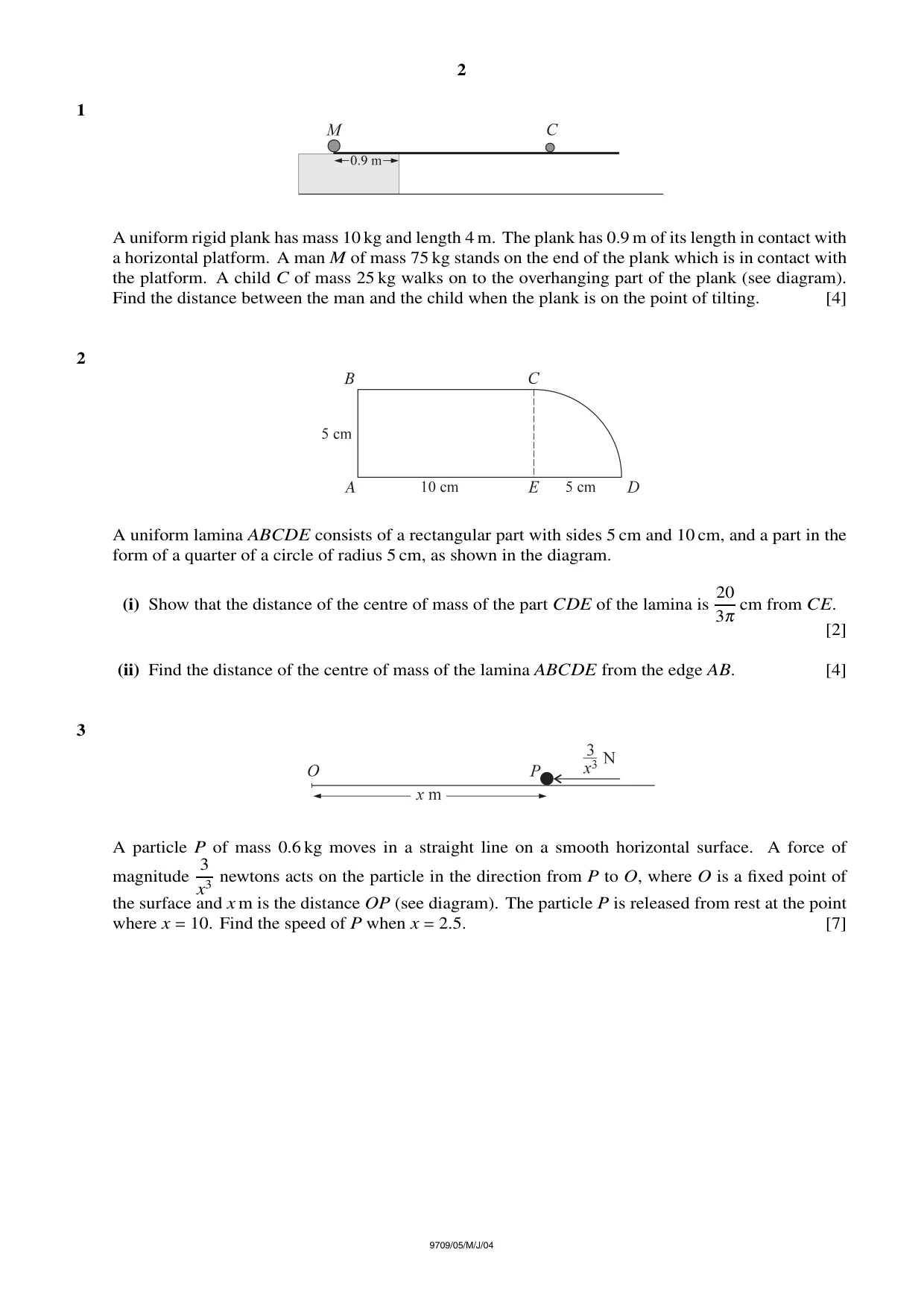 Cambridge A Level Mathematics 9709 2004 May/June Paper 5 · Variant 1 question paper, page 2 of 4