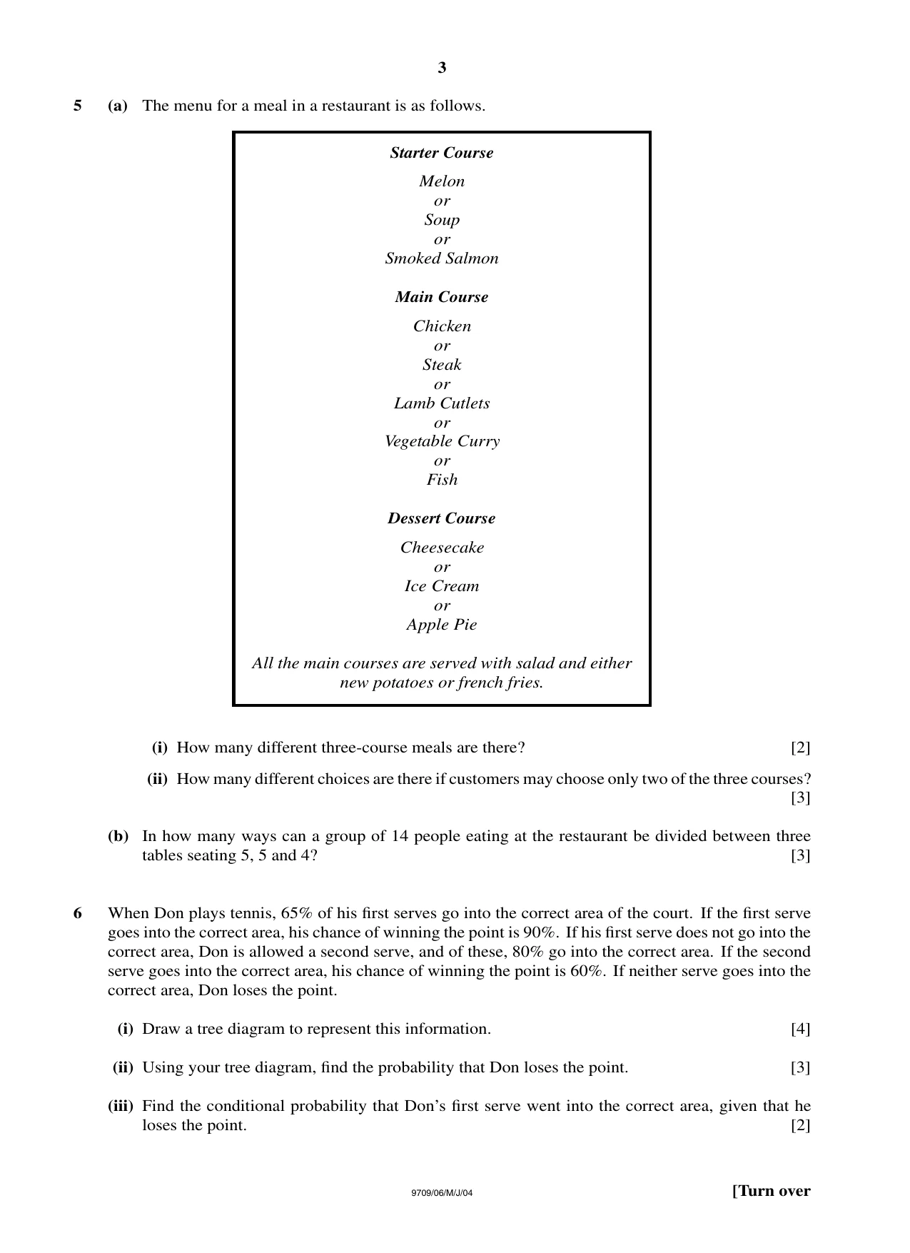 Cambridge A Level Mathematics 9709 2004 May/June Paper 6 · Variant 1 question paper, page 3 of 4