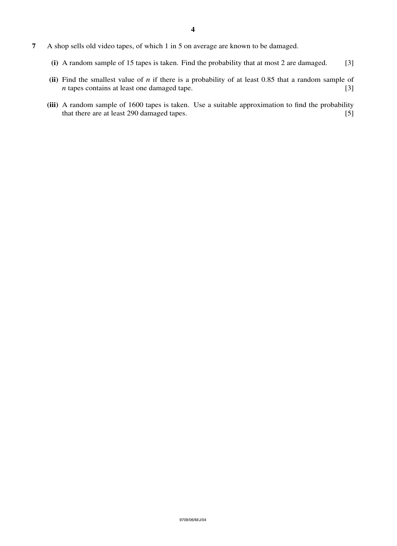 Cambridge A Level Mathematics 9709 2004 May/June Paper 6 · Variant 1 question paper, page 4 of 4