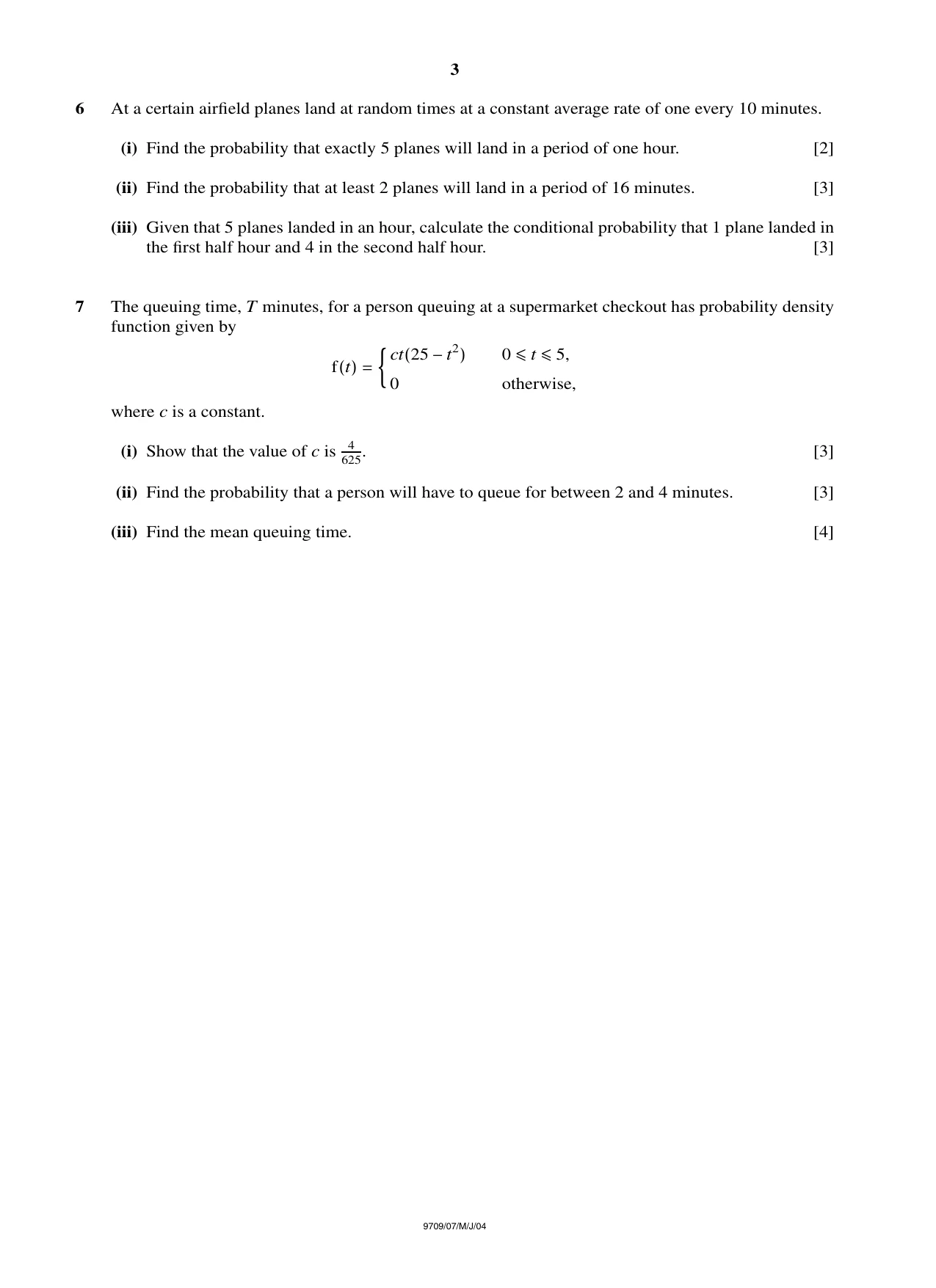 Cambridge A Level Mathematics 9709 2004 May/June Paper 7 · Variant 1 question paper, page 3 of 4
