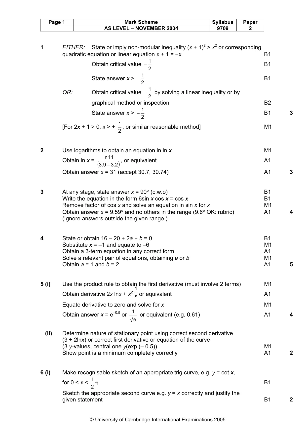 Mark scheme, page 6 of 7