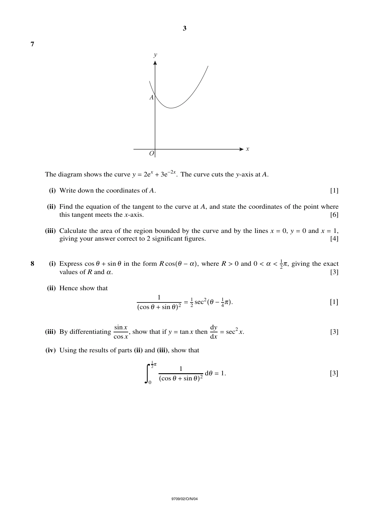 Cambridge A Level Mathematics 9709 2004 Oct/Nov Paper 2 · Variant 1 question paper, page 3 of 4