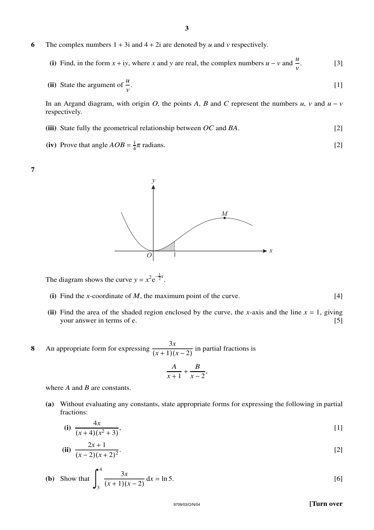 Cambridge A Level Mathematics 9709 2004 Oct/Nov Paper 3 · Variant 1 question paper, page 3 of 4