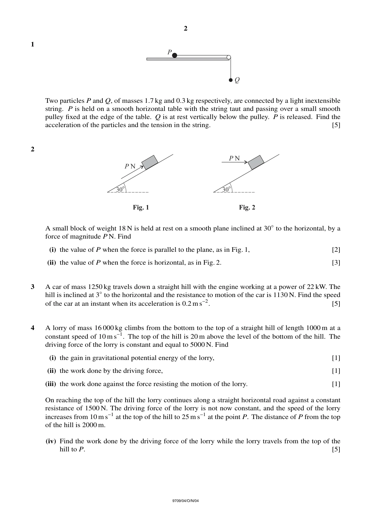 Cambridge A Level Mathematics 9709 2004 Oct/Nov Paper 4 · Variant 1 question paper, page 2 of 4