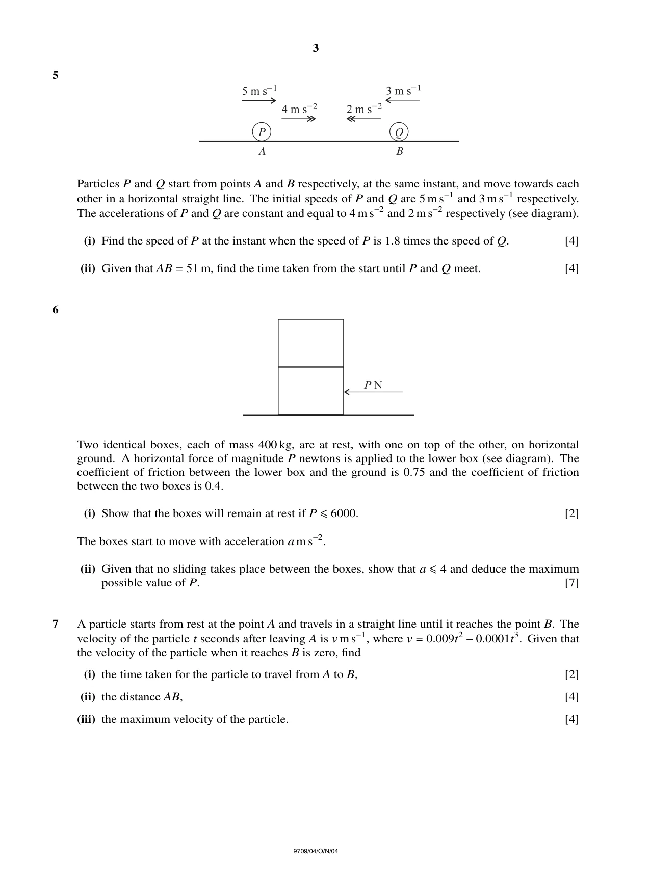 Cambridge A Level Mathematics 9709 2004 Oct/Nov Paper 4 · Variant 1 question paper, page 3 of 4