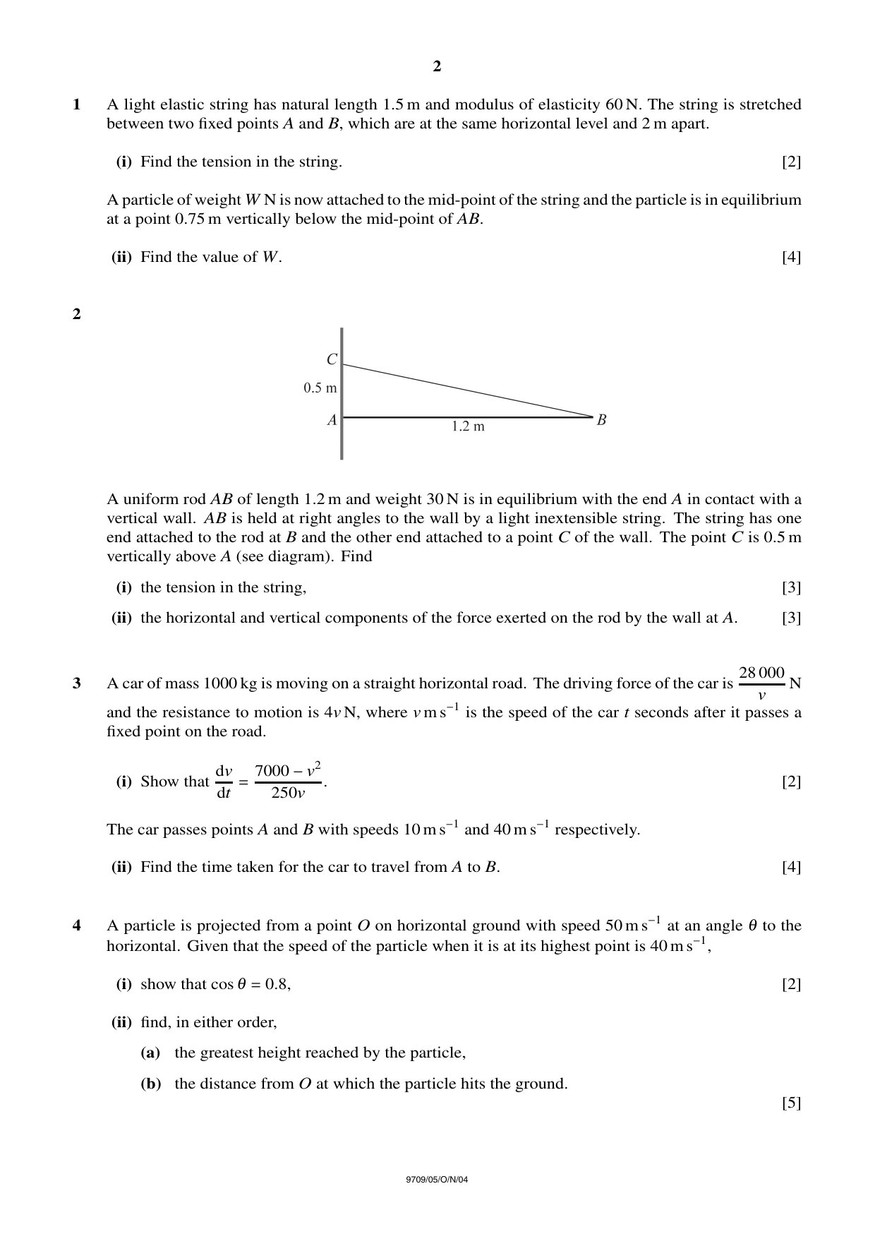 Cambridge A Level Mathematics 9709 2004 Oct/Nov Paper 5 · Variant 1 question paper, page 2 of 4