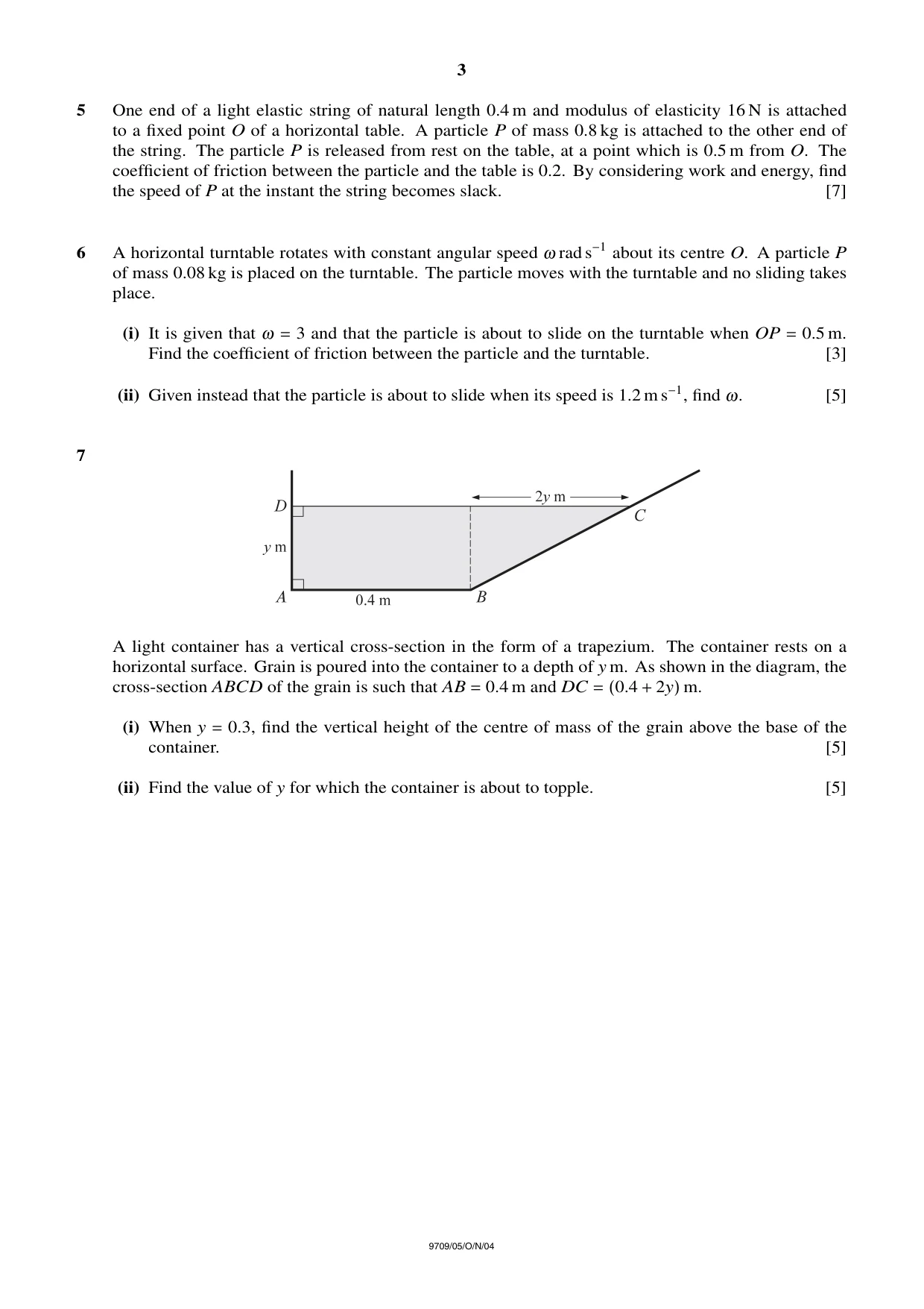 Cambridge A Level Mathematics 9709 2004 Oct/Nov Paper 5 · Variant 1 question paper, page 3 of 4