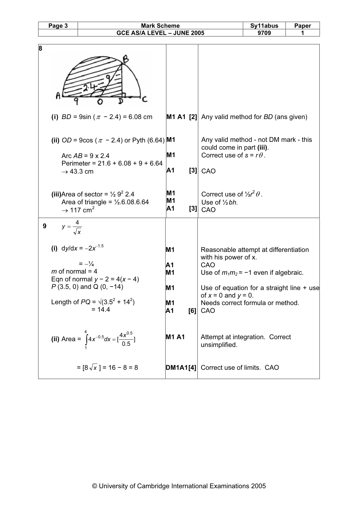 Mark scheme, page 8 of 9