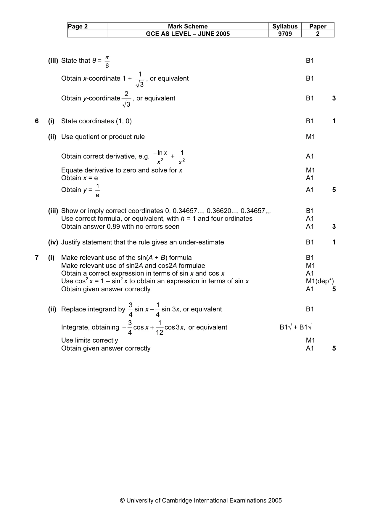 Mark scheme, page 7 of 7
