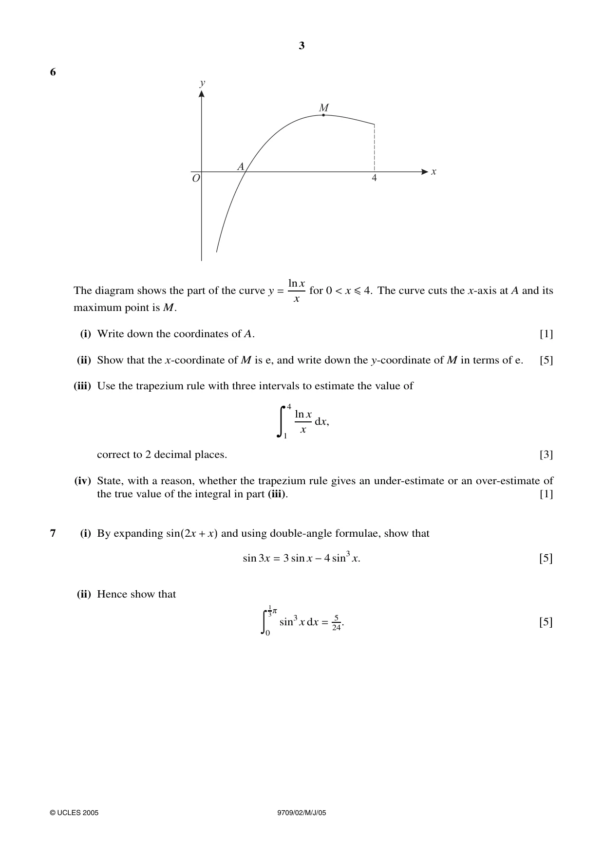Cambridge A Level Mathematics 9709 2005 May/June Paper 2 · Variant 1 question paper, page 3 of 4