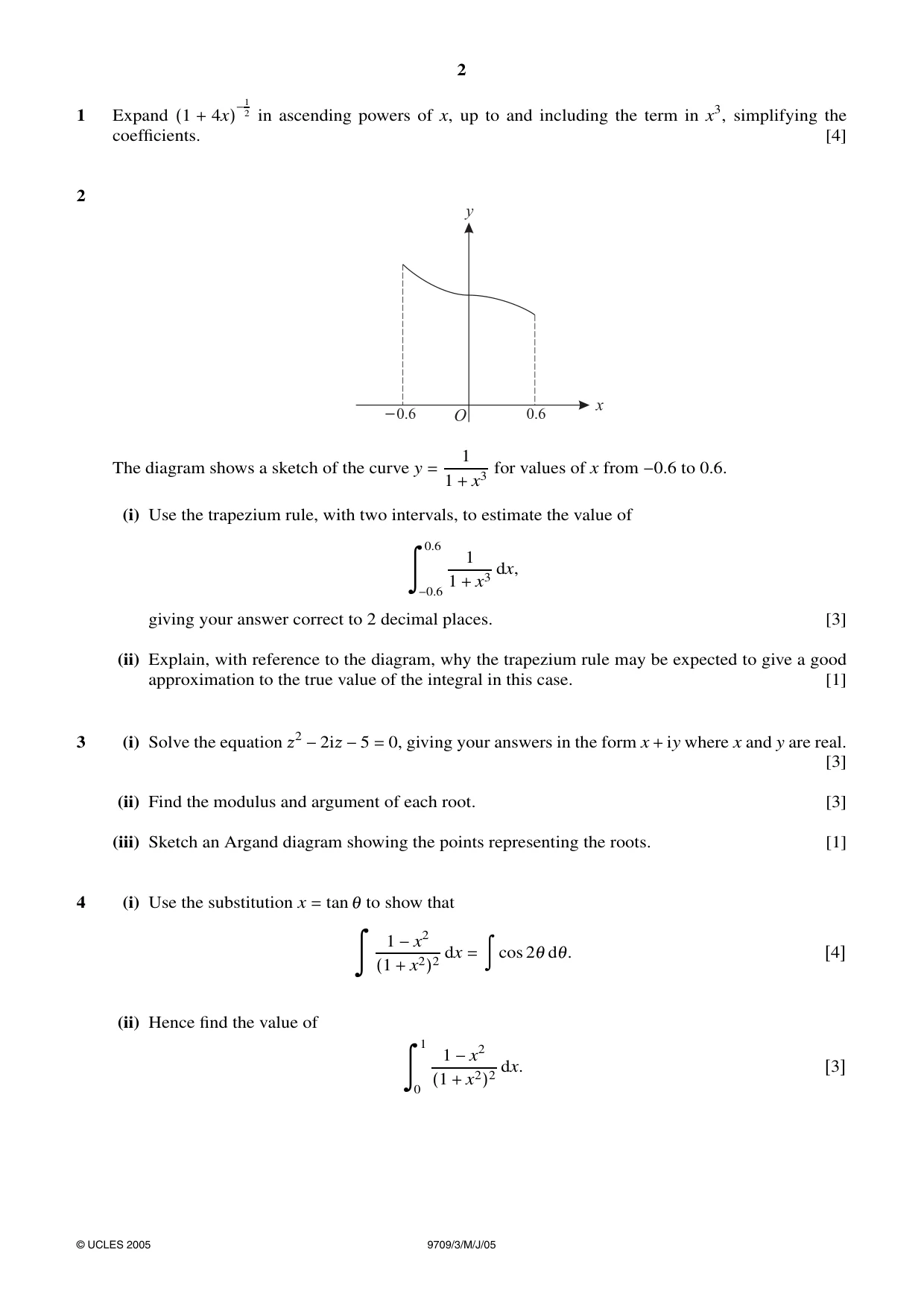Cambridge A Level Mathematics 9709 2005 May/June Paper 3 · Variant 1 question paper, page 2 of 4