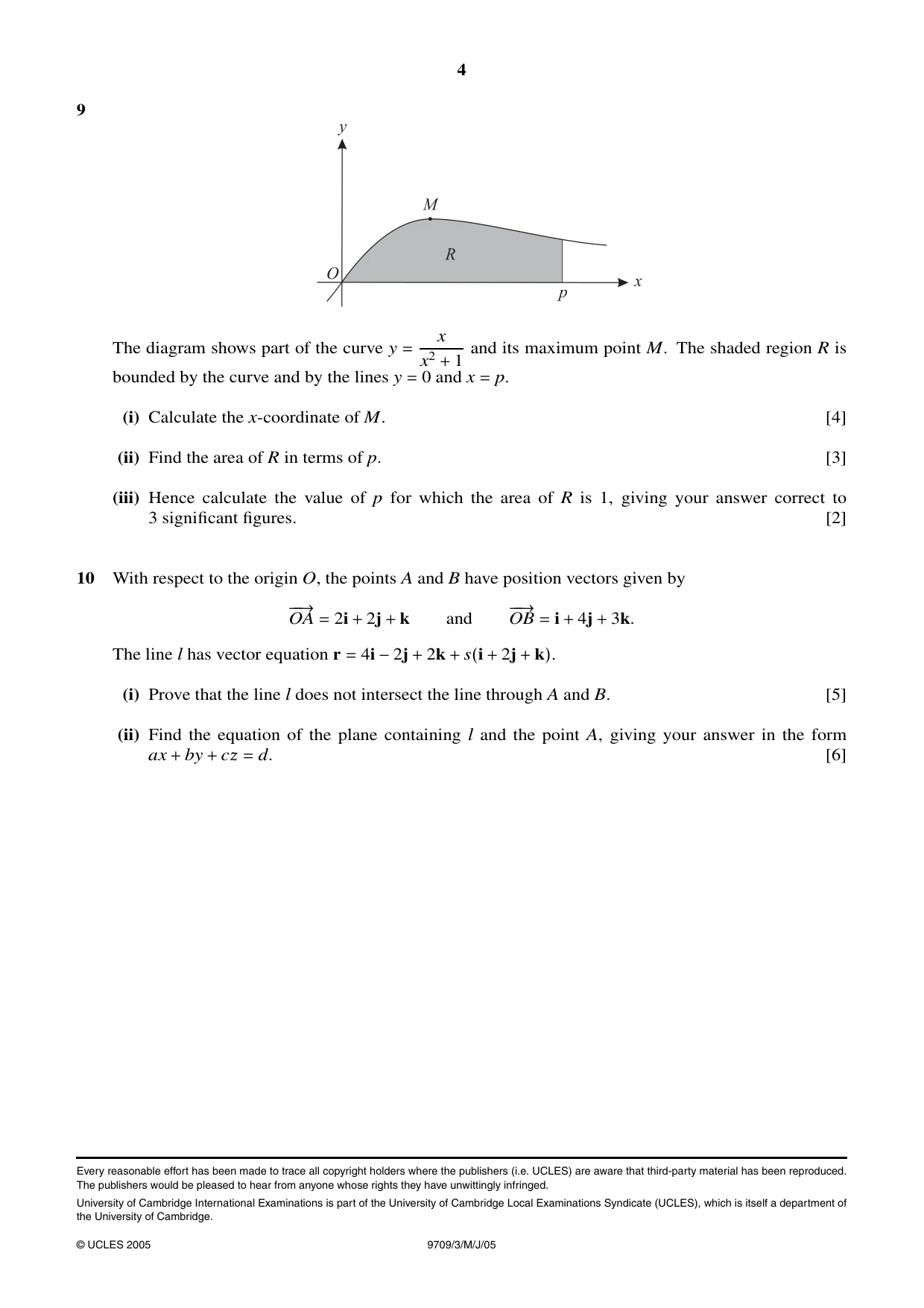 Cambridge A Level Mathematics 9709 2005 May/June Paper 3 · Variant 1 question paper, page 4 of 4