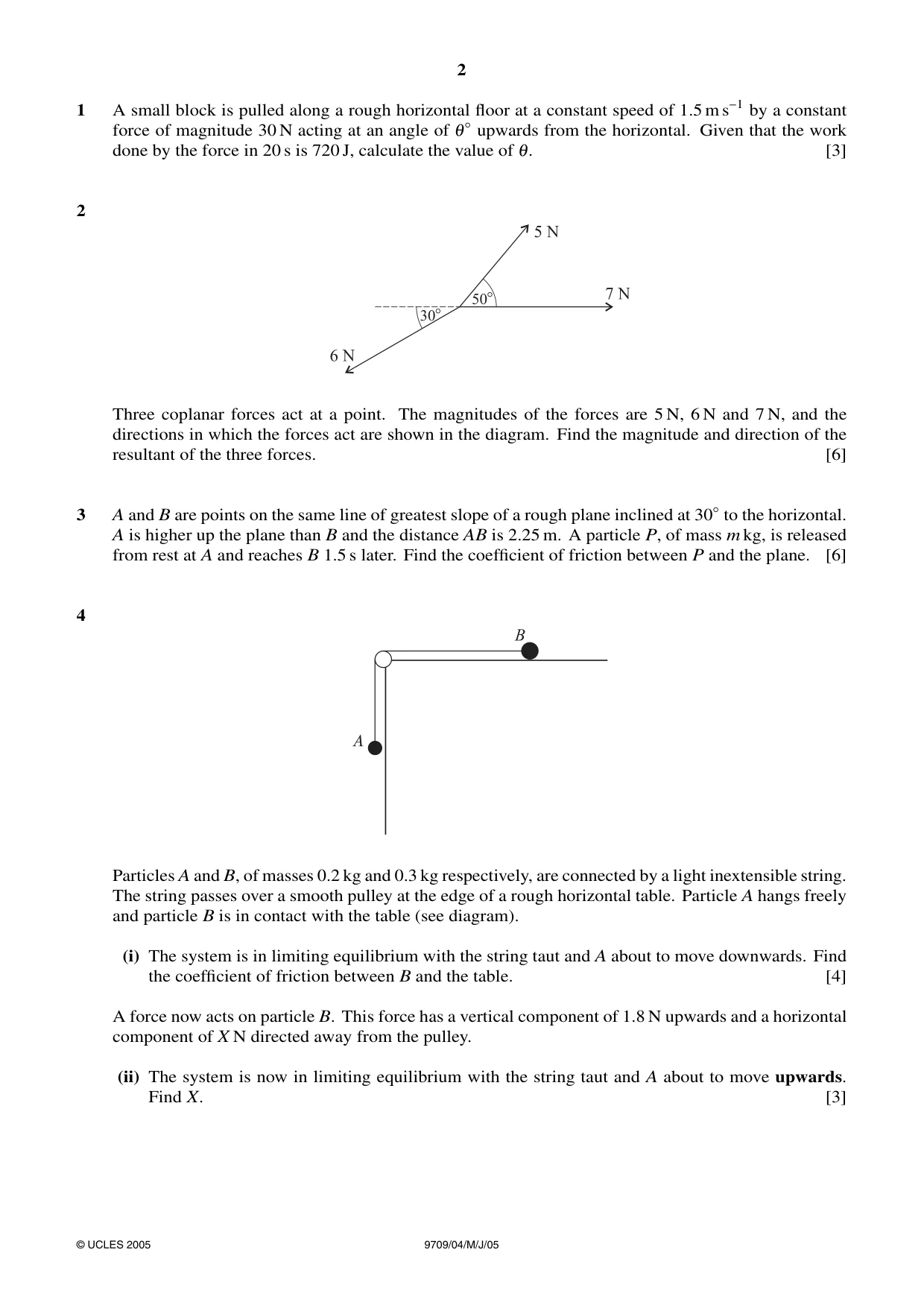 Cambridge A Level Mathematics 9709 2005 May/June Paper 4 · Variant 1 question paper, page 2 of 4