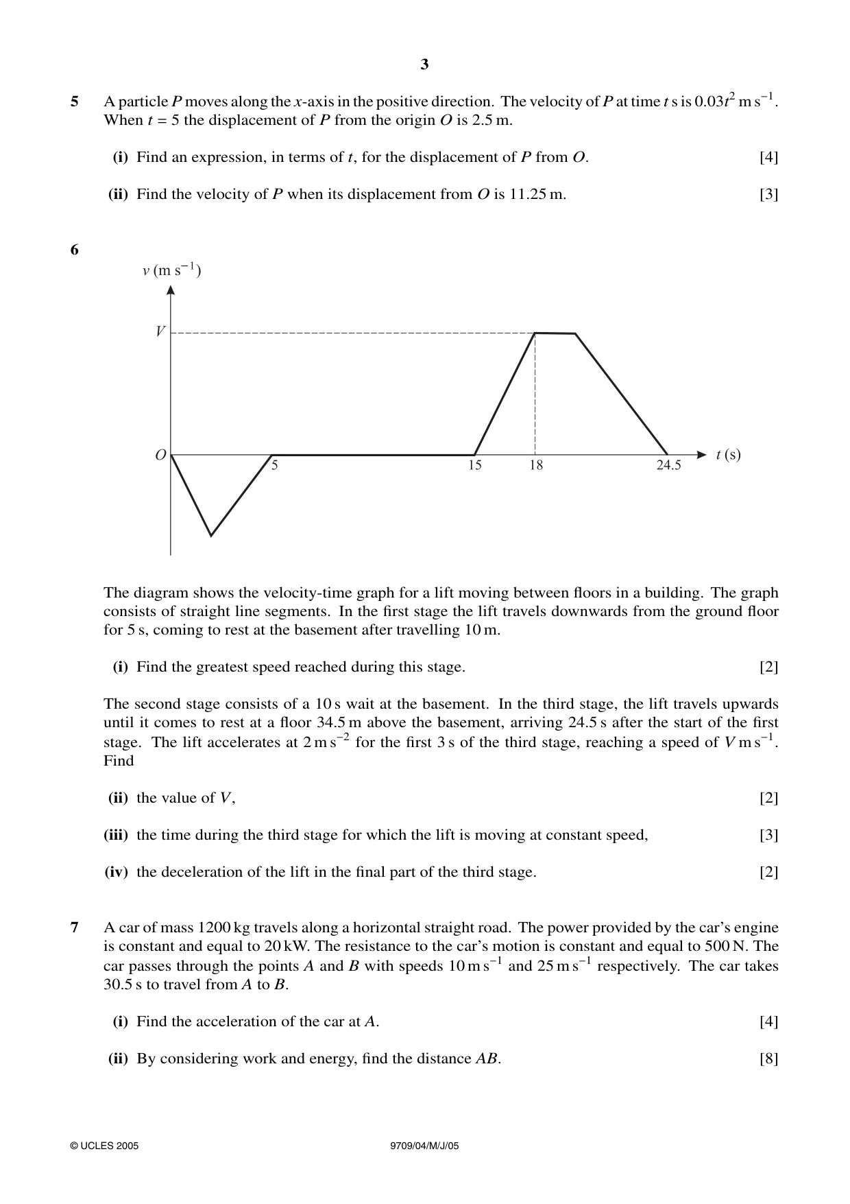 Cambridge A Level Mathematics 9709 2005 May/June Paper 4 · Variant 1 question paper, page 3 of 4