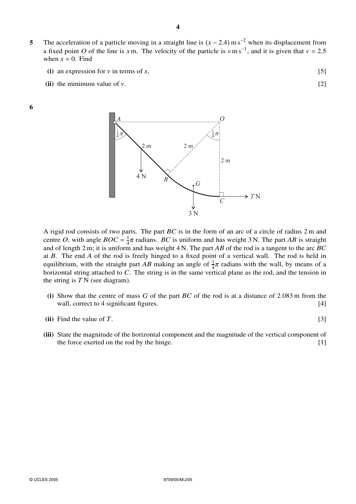 Cambridge A Level Mathematics 9709 2005 May/June Paper 5 · Variant 1 question paper, page 4 of 8