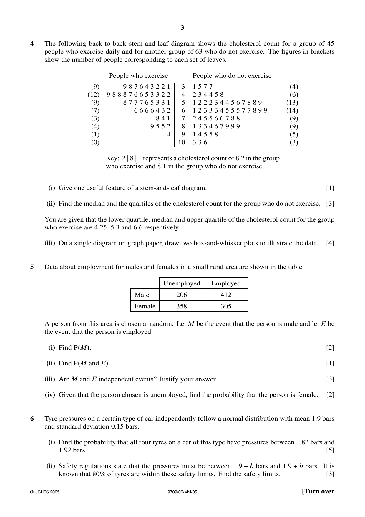 Cambridge A Level Mathematics 9709 2005 May/June Paper 6 · Variant 1 question paper, page 3 of 4