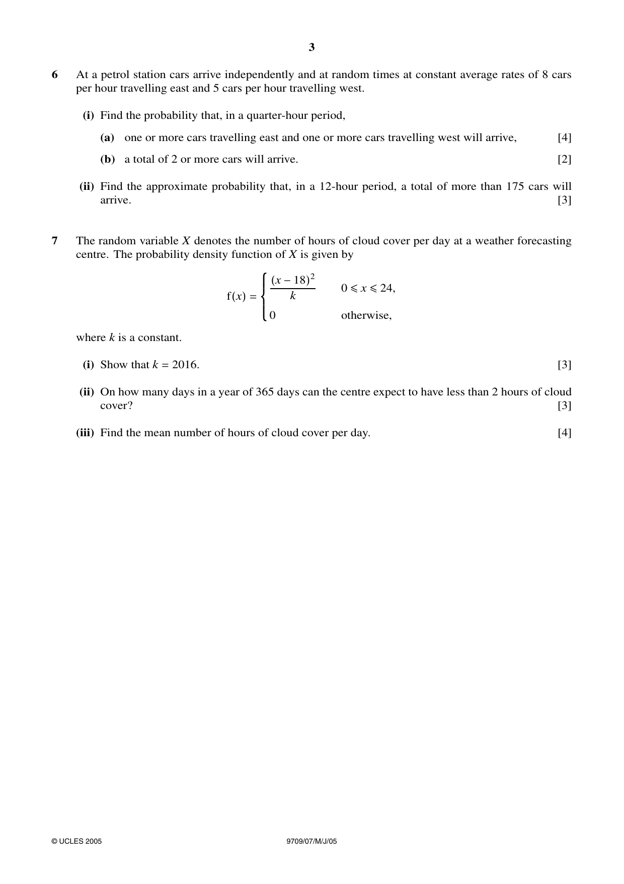 Cambridge A Level Mathematics 9709 2005 May/June Paper 7 · Variant 1 question paper, page 3 of 4