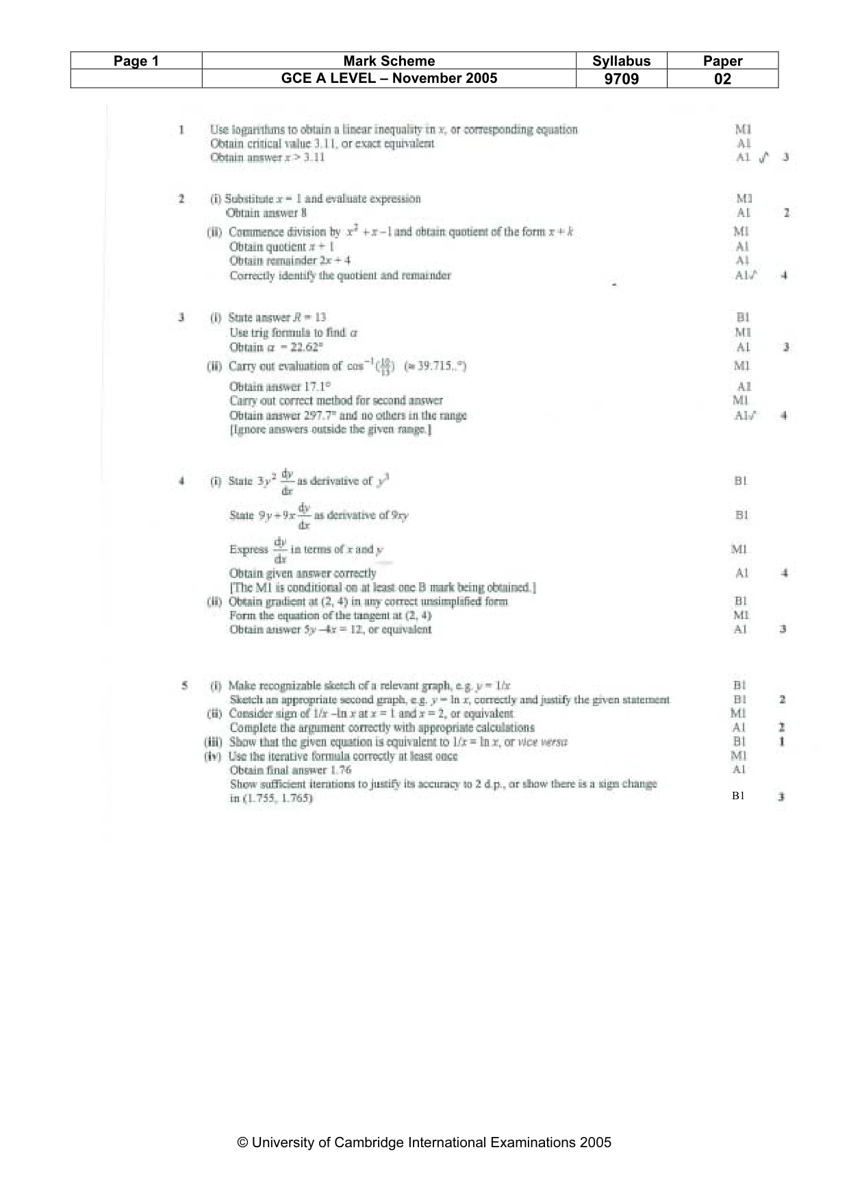 Mark scheme, page 4 of 5