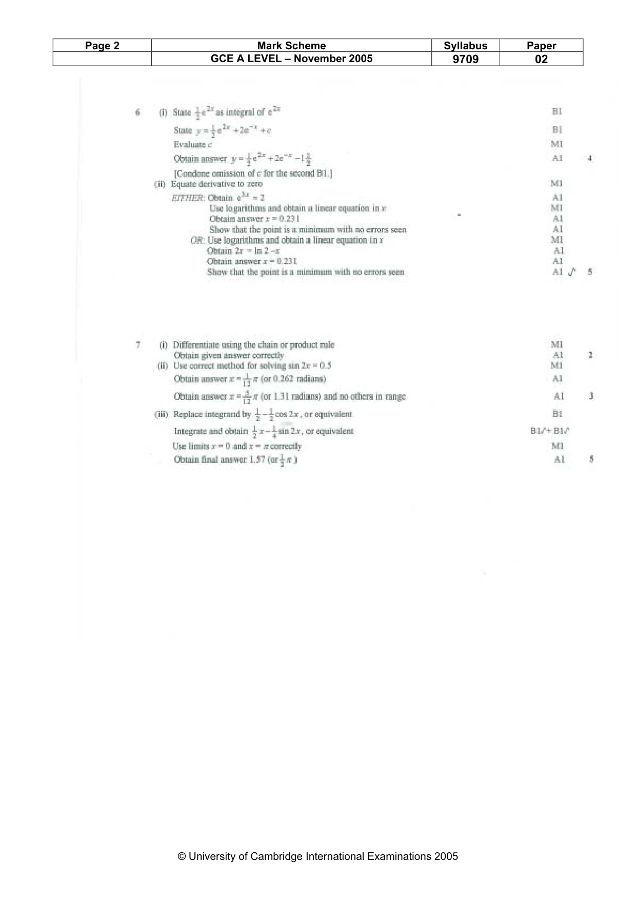 Mark scheme, page 5 of 5