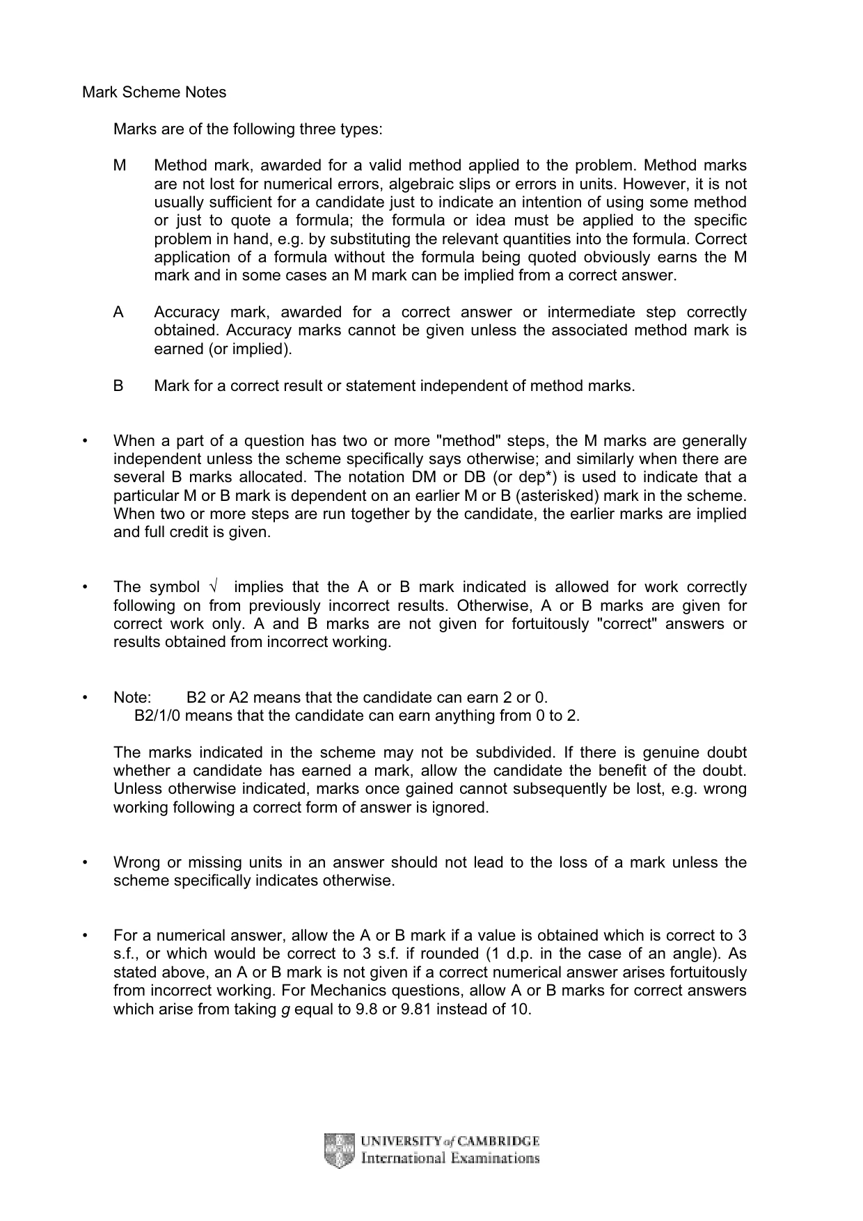 Mark scheme, page 2 of 5