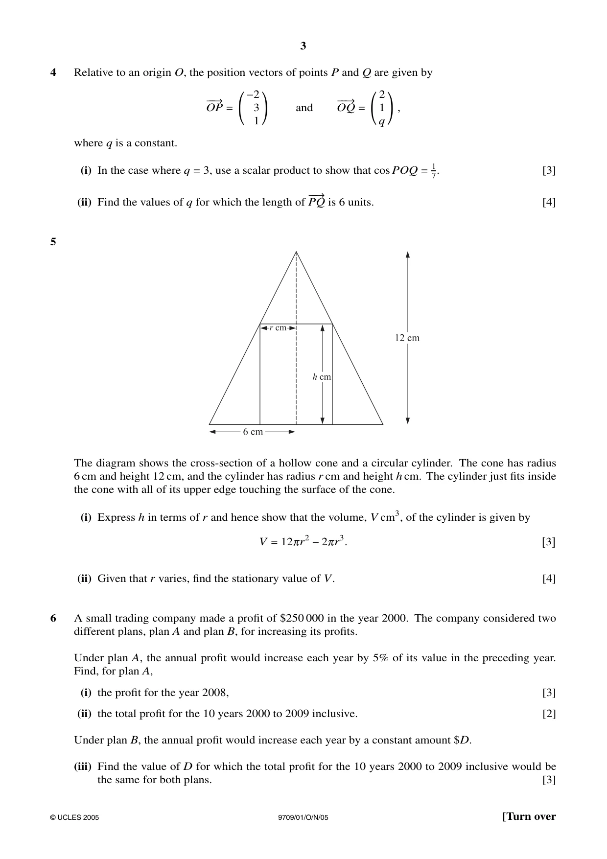 Cambridge A Level Mathematics 9709 2005 Oct/Nov Paper 1 · Variant 1 question paper, page 3 of 4
