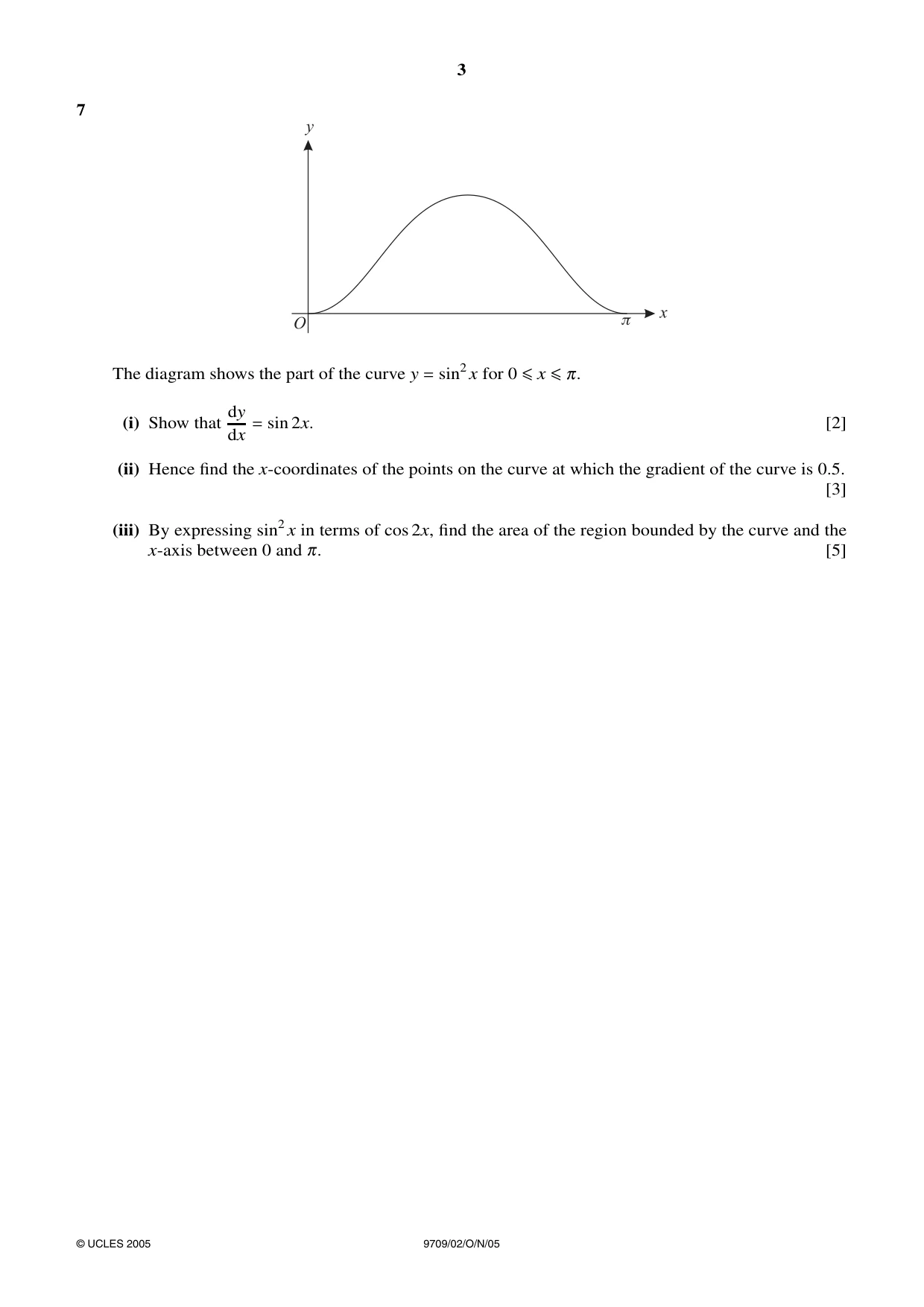 Cambridge A Level Mathematics 9709 2005 Oct/Nov Paper 2 · Variant 1 question paper, page 3 of 4