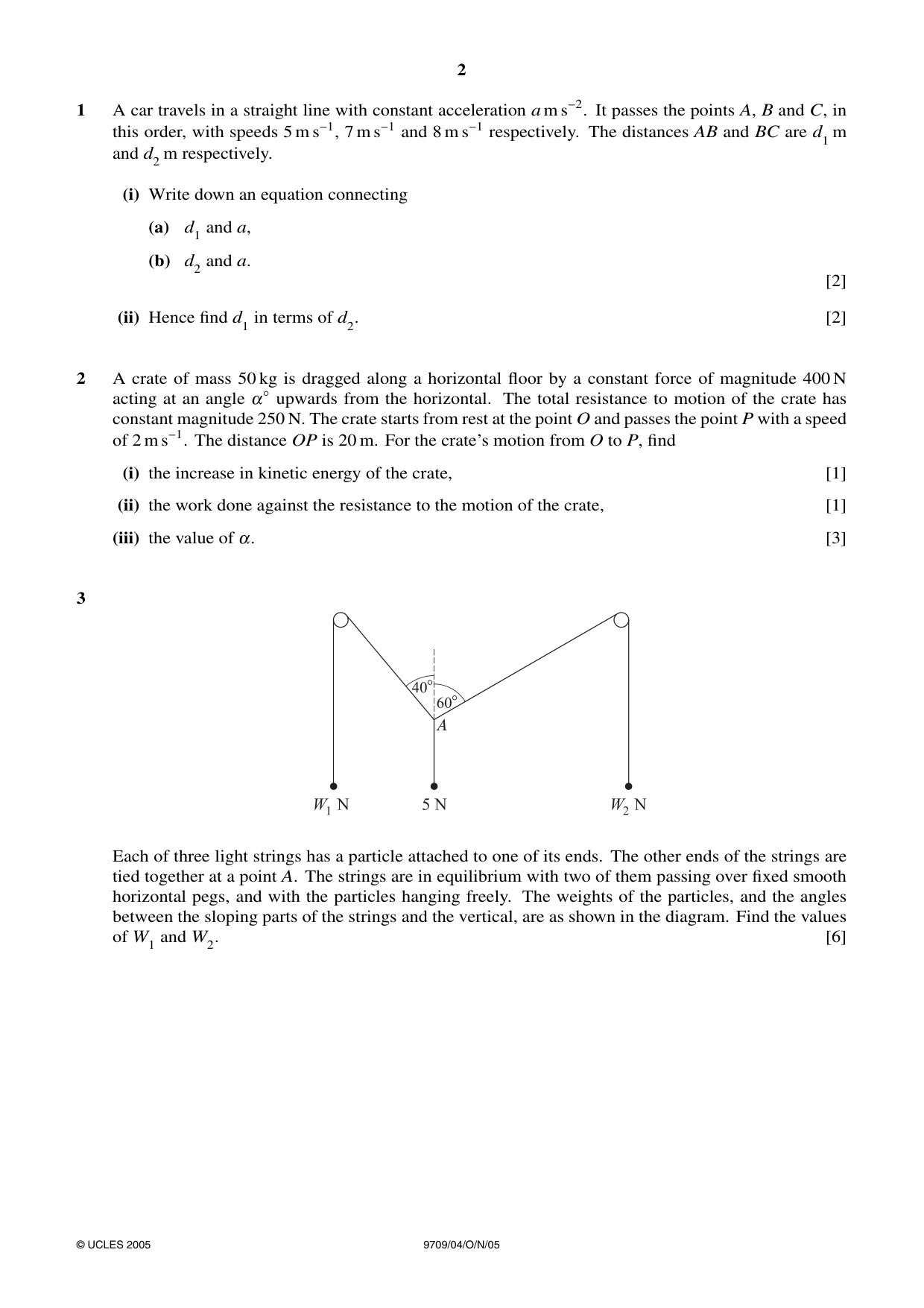 Cambridge A Level Mathematics 9709 2005 Oct/Nov Paper 4 · Variant 1 question paper, page 2 of 4