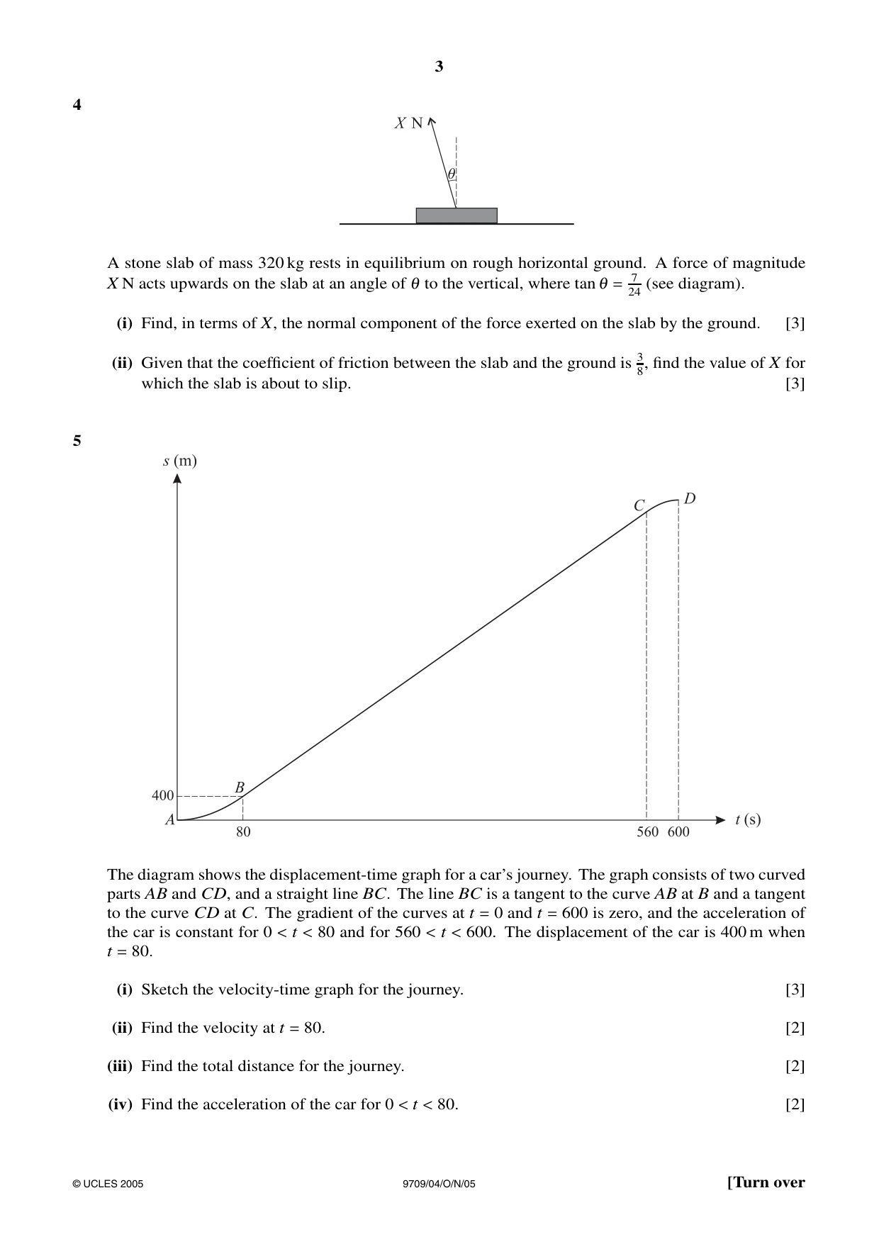 Cambridge A Level Mathematics 9709 2005 Oct/Nov Paper 4 · Variant 1 question paper, page 3 of 4