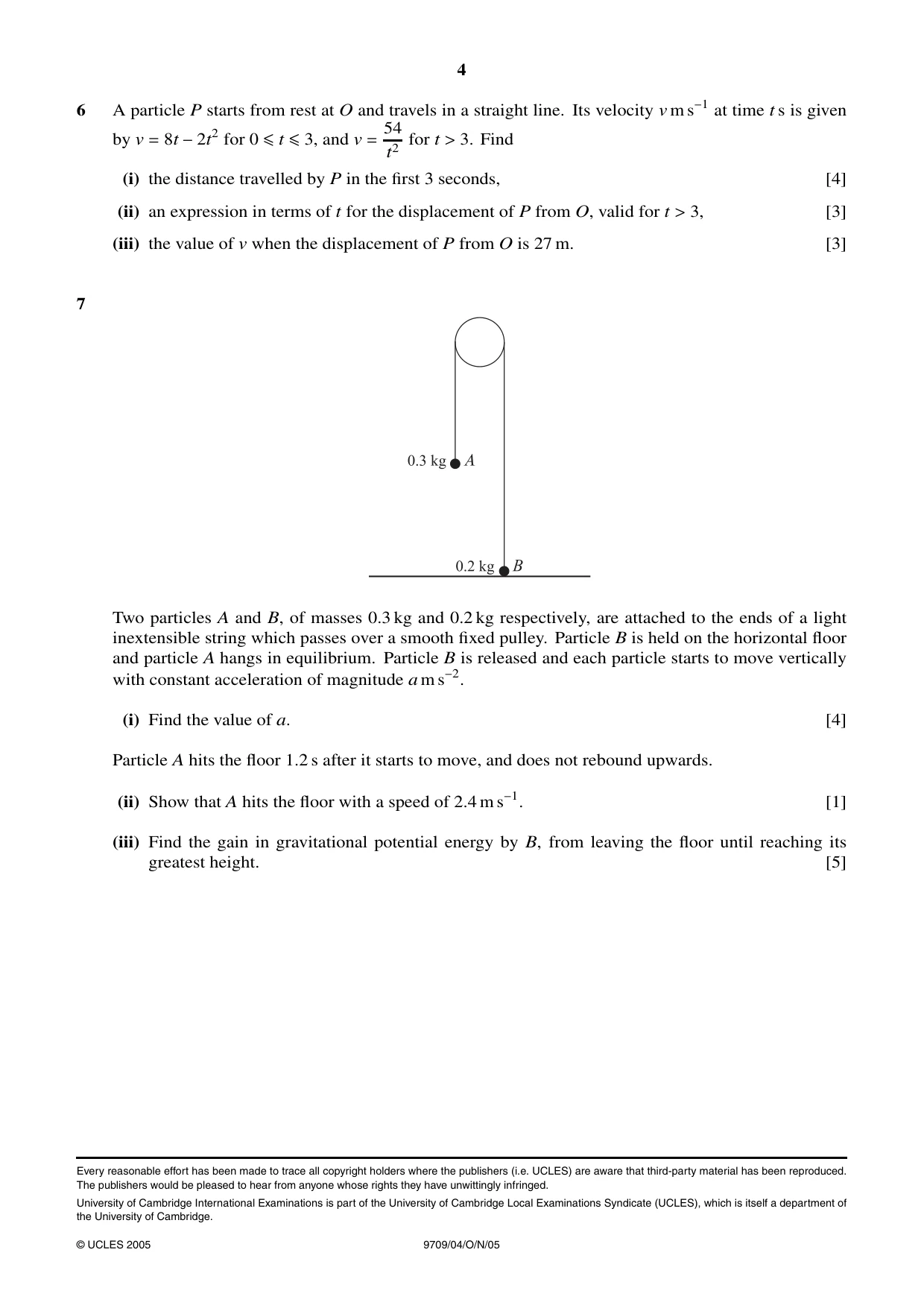 Cambridge A Level Mathematics 9709 2005 Oct/Nov Paper 4 · Variant 1 question paper, page 4 of 4