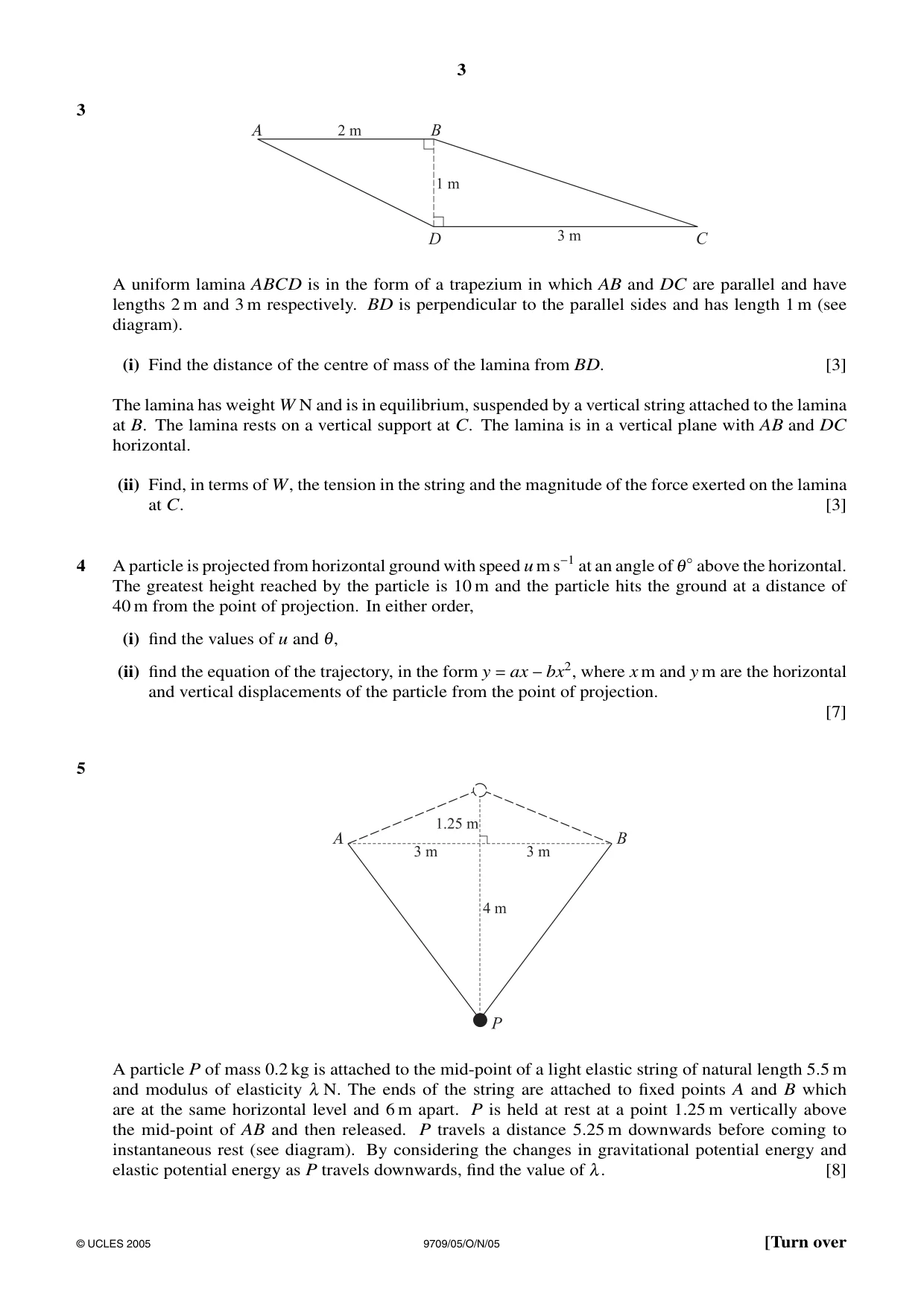 Cambridge A Level Mathematics 9709 2005 Oct/Nov Paper 5 · Variant 1 question paper, page 3 of 4