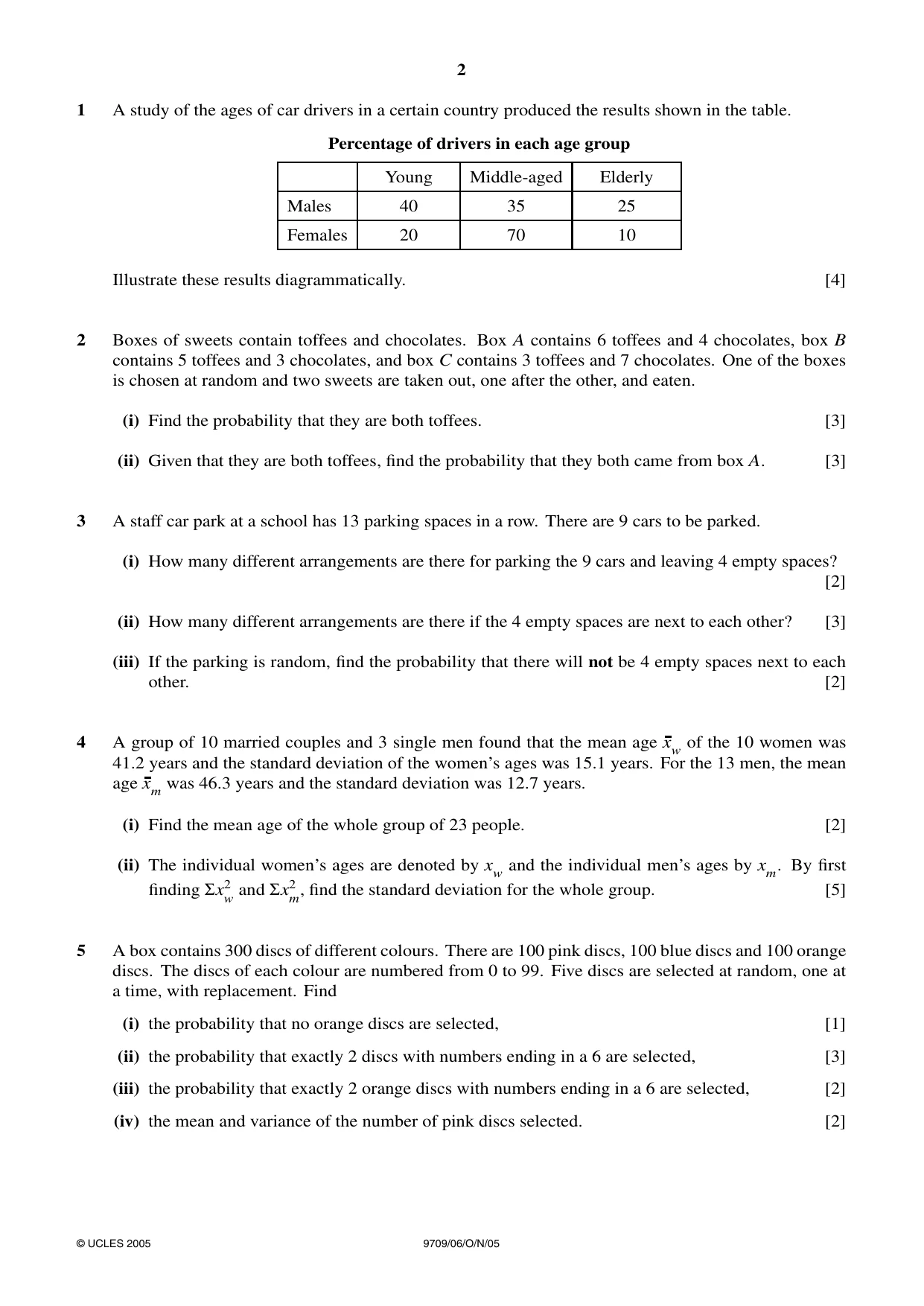 Cambridge A Level Mathematics 9709 2005 Oct/Nov Paper 6 · Variant 1 question paper, page 2 of 4
