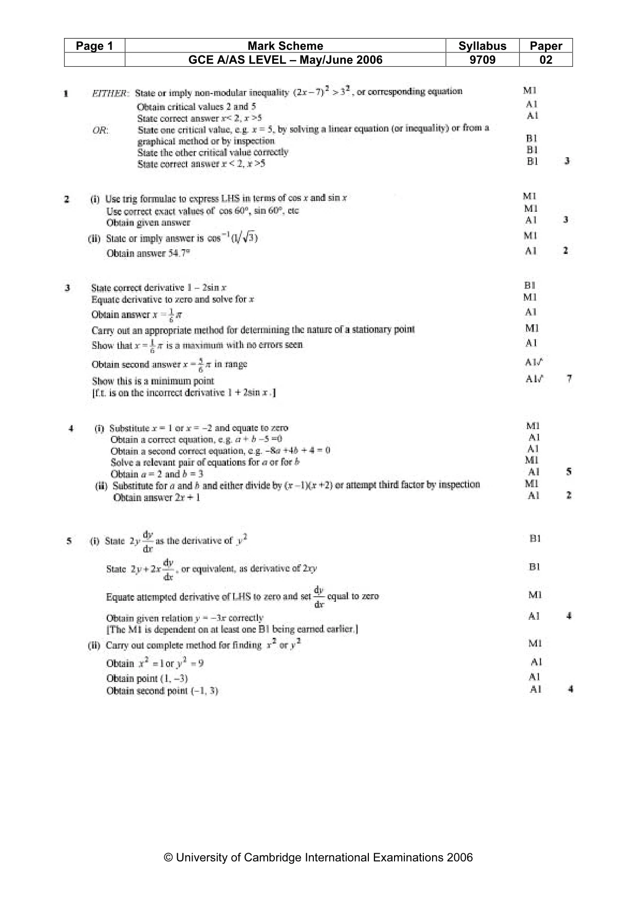 Mark scheme, page 4 of 5