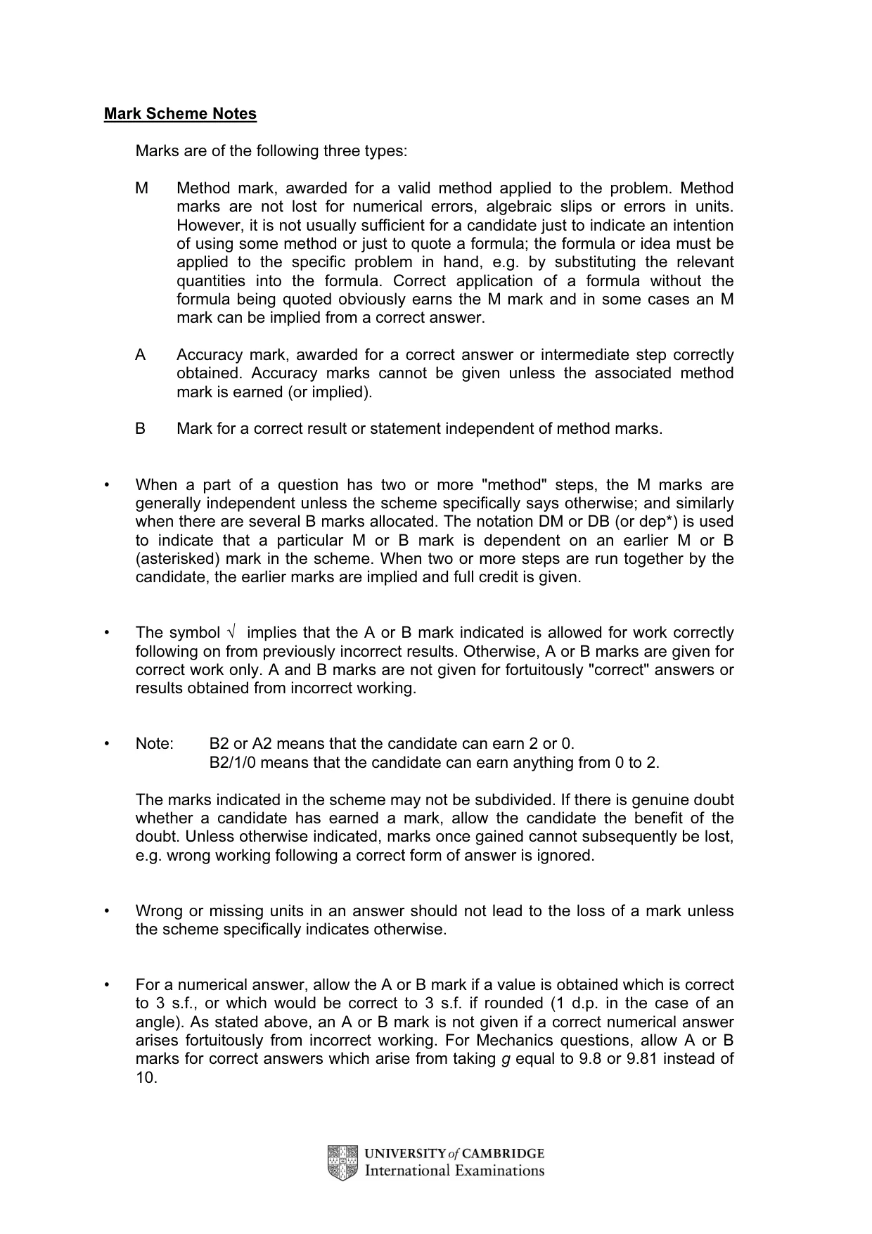 Mark scheme, page 2 of 5