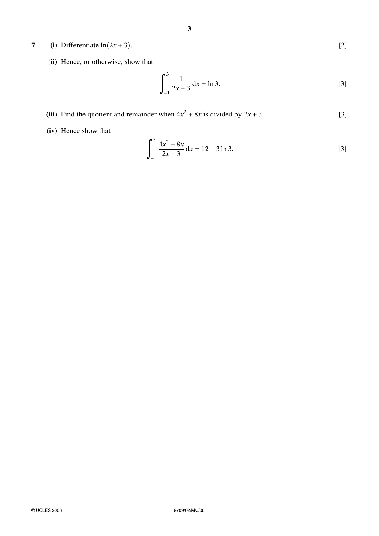 Cambridge A Level Mathematics 9709 2006 May/June Paper 2 · Variant 1 question paper, page 3 of 4