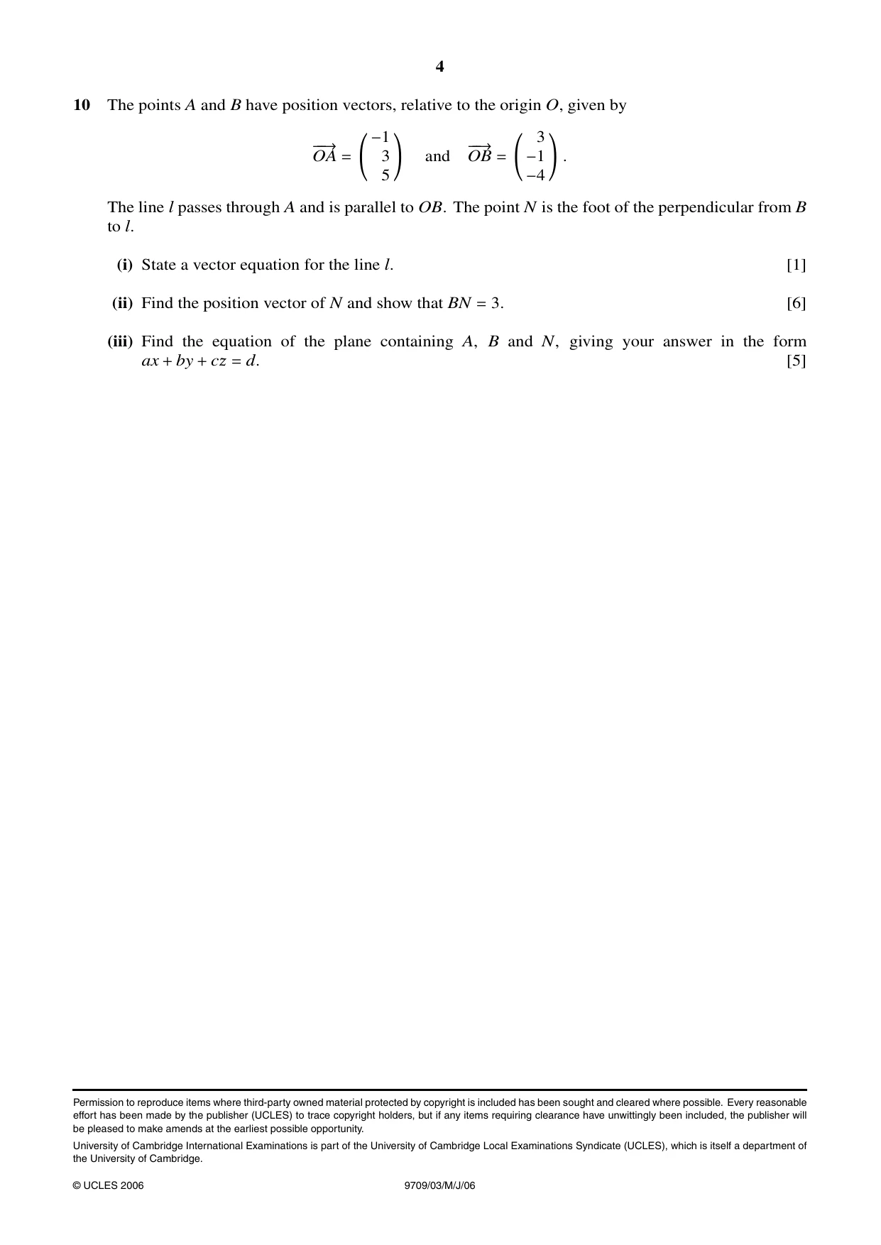 Cambridge A Level Mathematics 9709 2006 May/June Paper 3 · Variant 1 question paper, page 4 of 4
