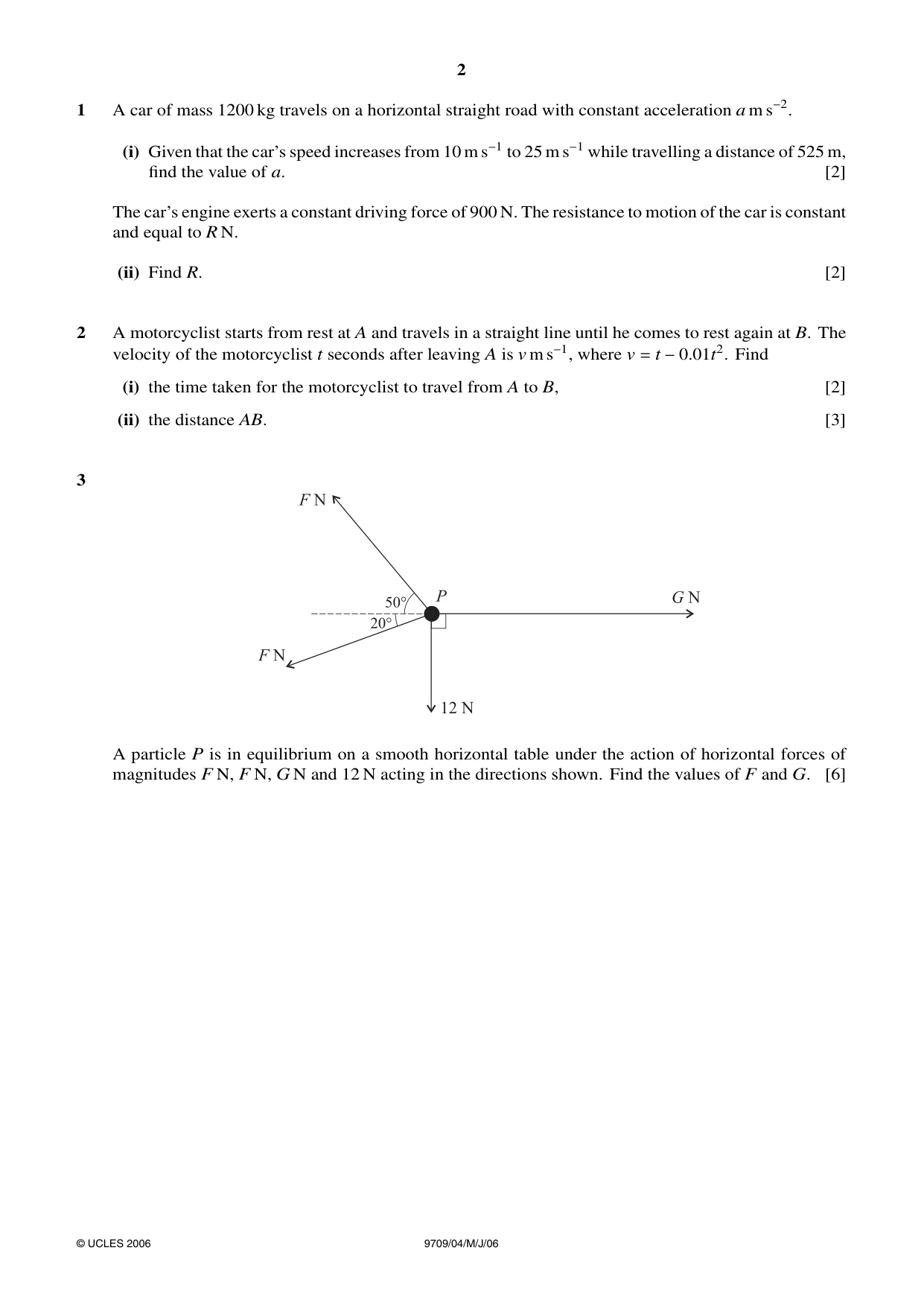 Cambridge A Level Mathematics 9709 2006 May/June Paper 4 · Variant 1 question paper, page 2 of 4