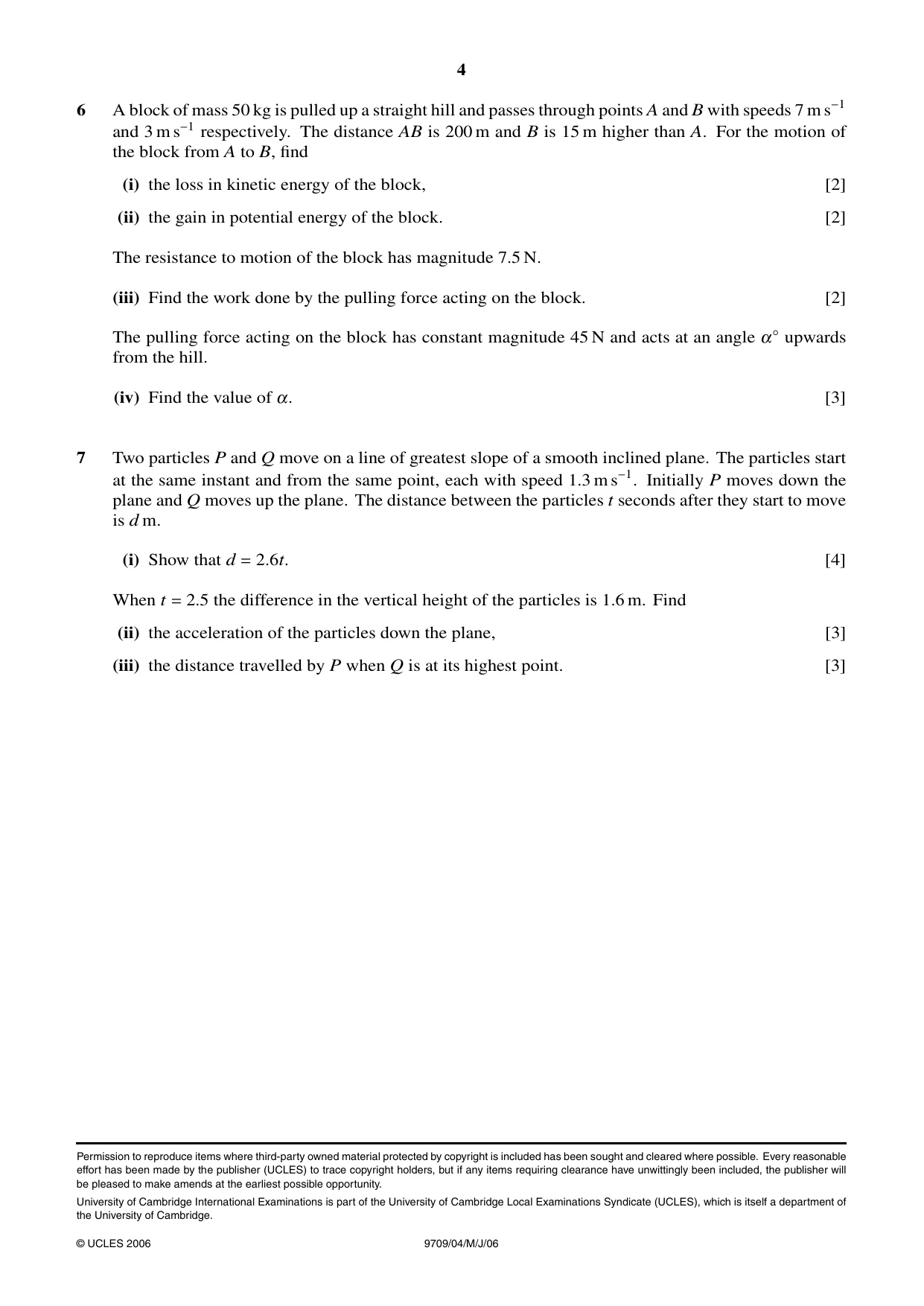 Cambridge A Level Mathematics 9709 2006 May/June Paper 4 · Variant 1 question paper, page 4 of 4