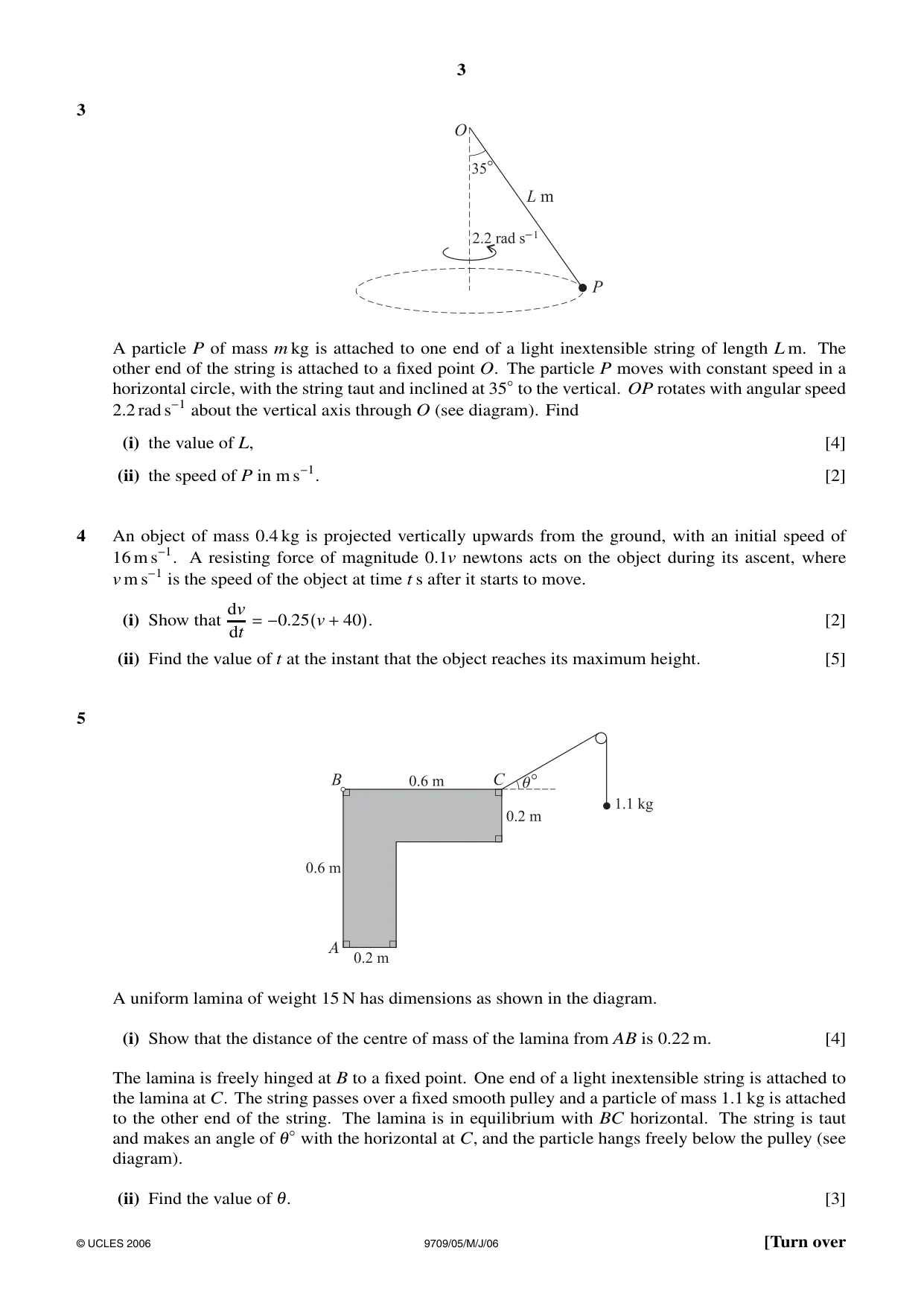 Cambridge A Level Mathematics 9709 2006 May/June Paper 5 · Variant 1 question paper, page 3 of 4