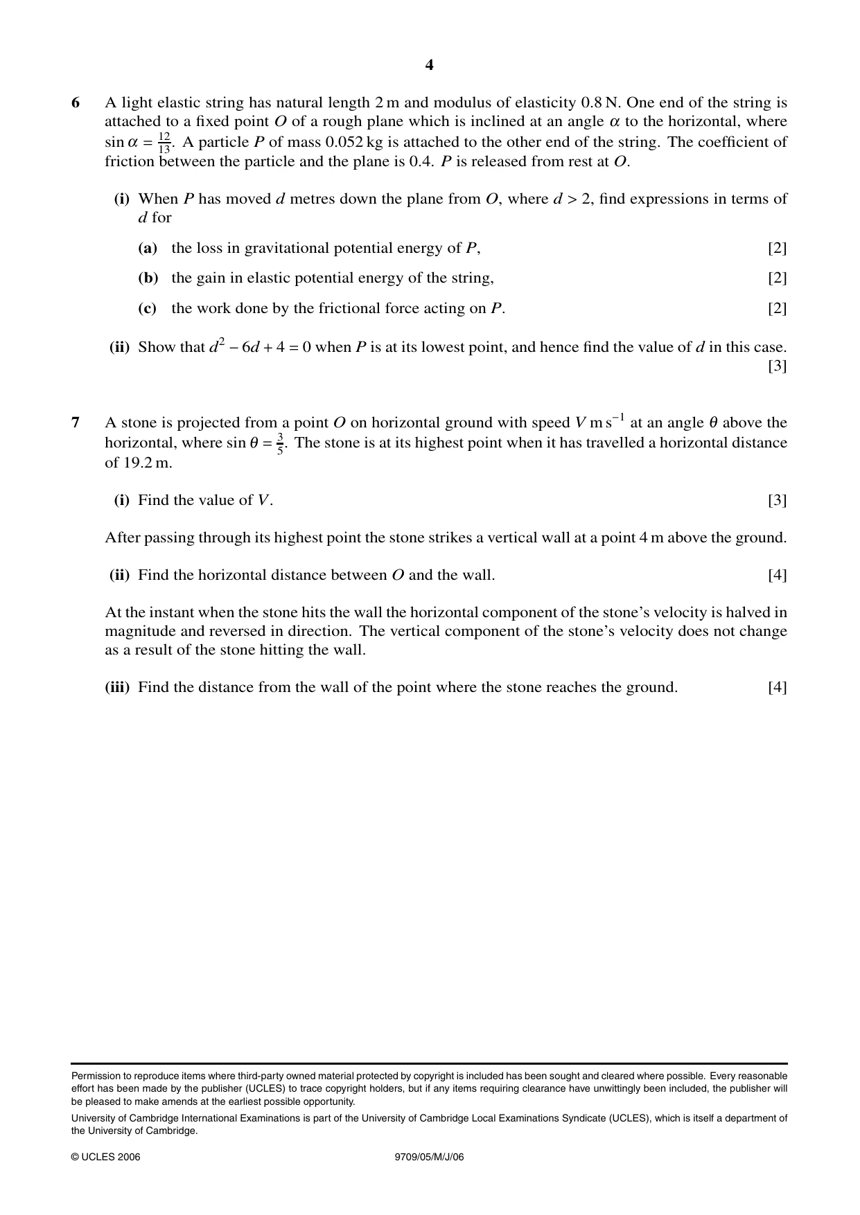 Cambridge A Level Mathematics 9709 2006 May/June Paper 5 · Variant 1 question paper, page 4 of 4