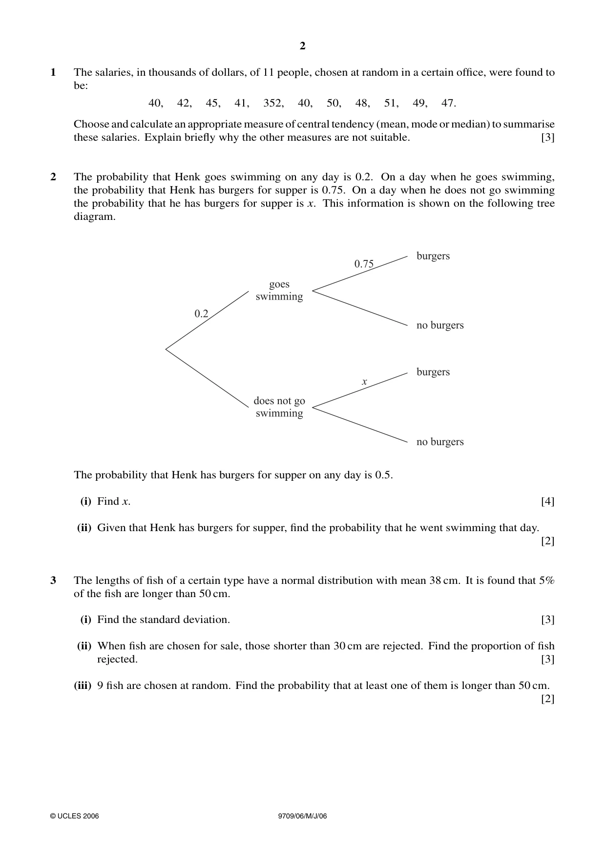 Cambridge A Level Mathematics 9709 2006 May/June Paper 6 · Variant 1 question paper, page 2 of 4