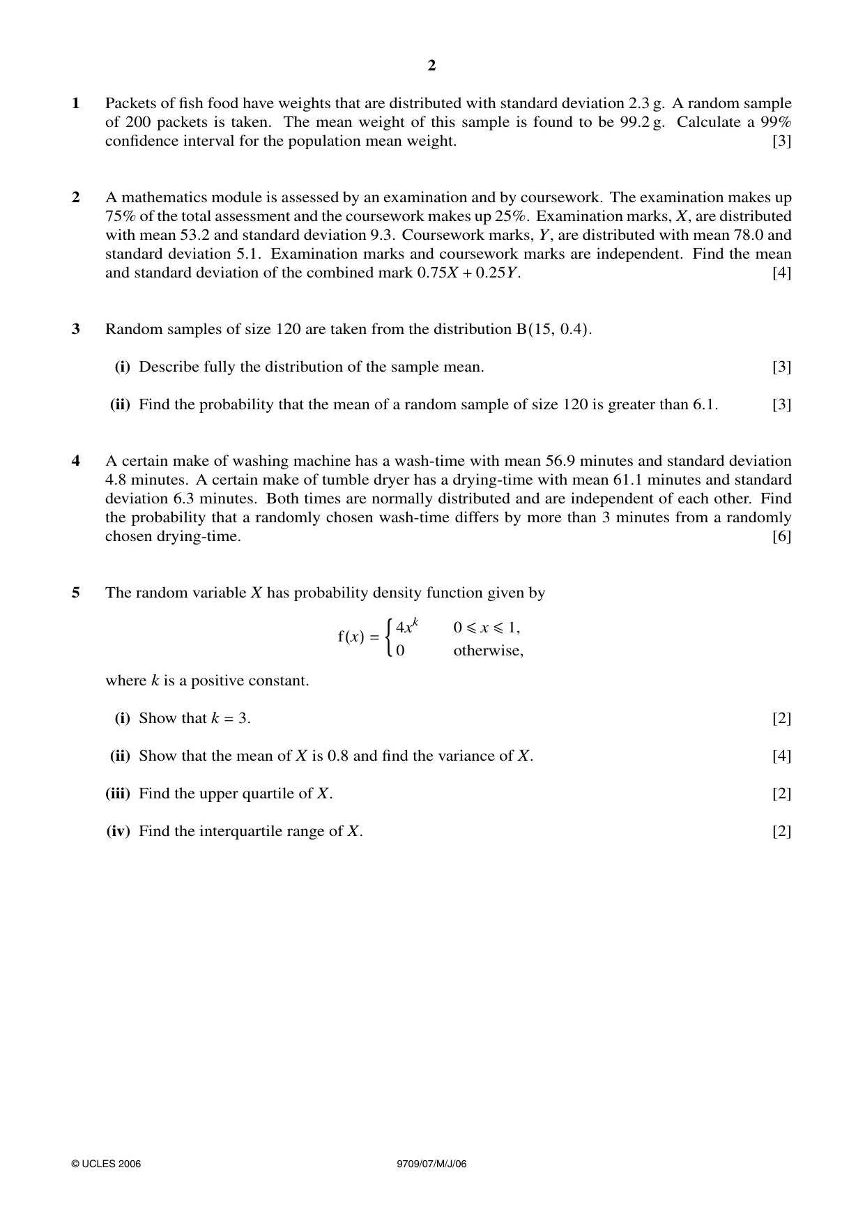 Cambridge A Level Mathematics 9709 2006 May/June Paper 7 · Variant 1 question paper, page 2 of 4