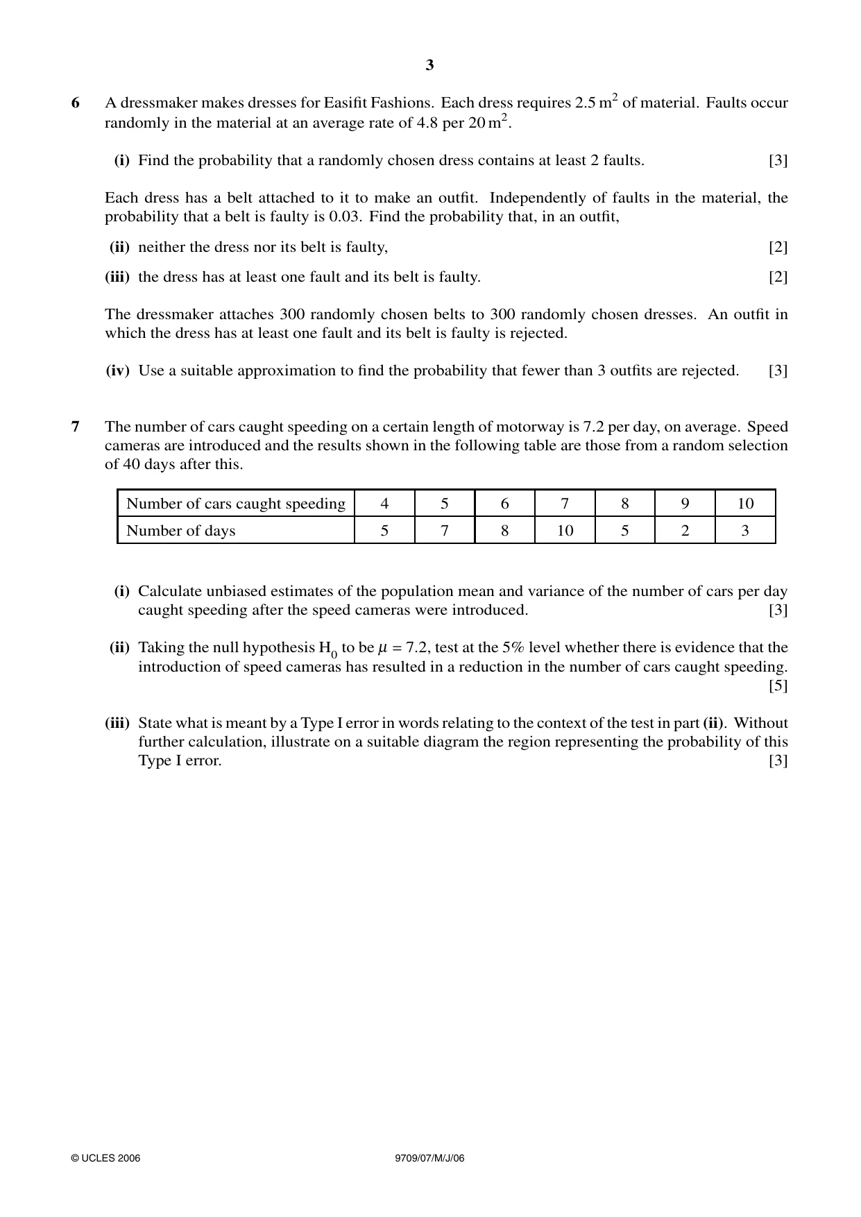 Cambridge A Level Mathematics 9709 2006 May/June Paper 7 · Variant 1 question paper, page 3 of 4