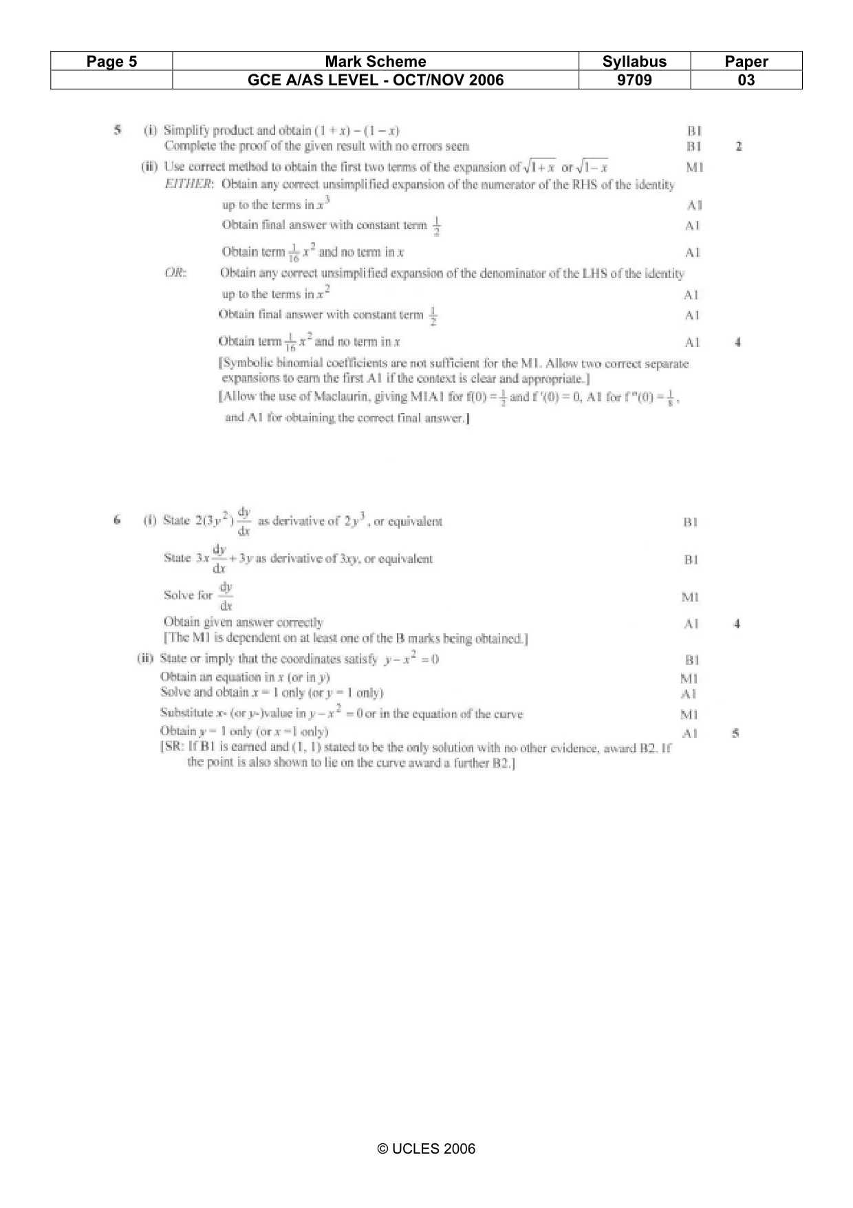 Mark scheme, page 5 of 7